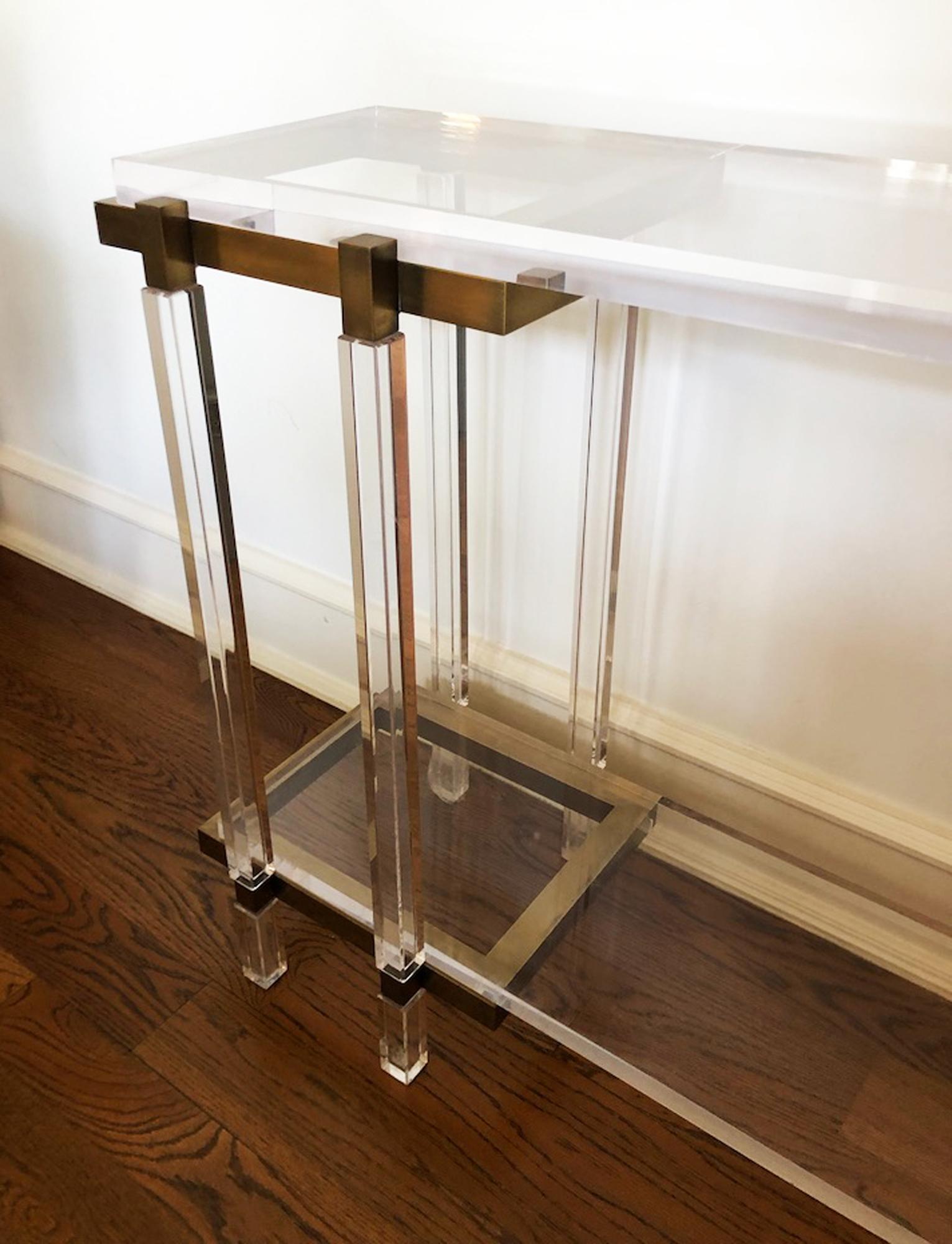 American Charles Hollis Jones Brass and Lucite Console Table For Sale