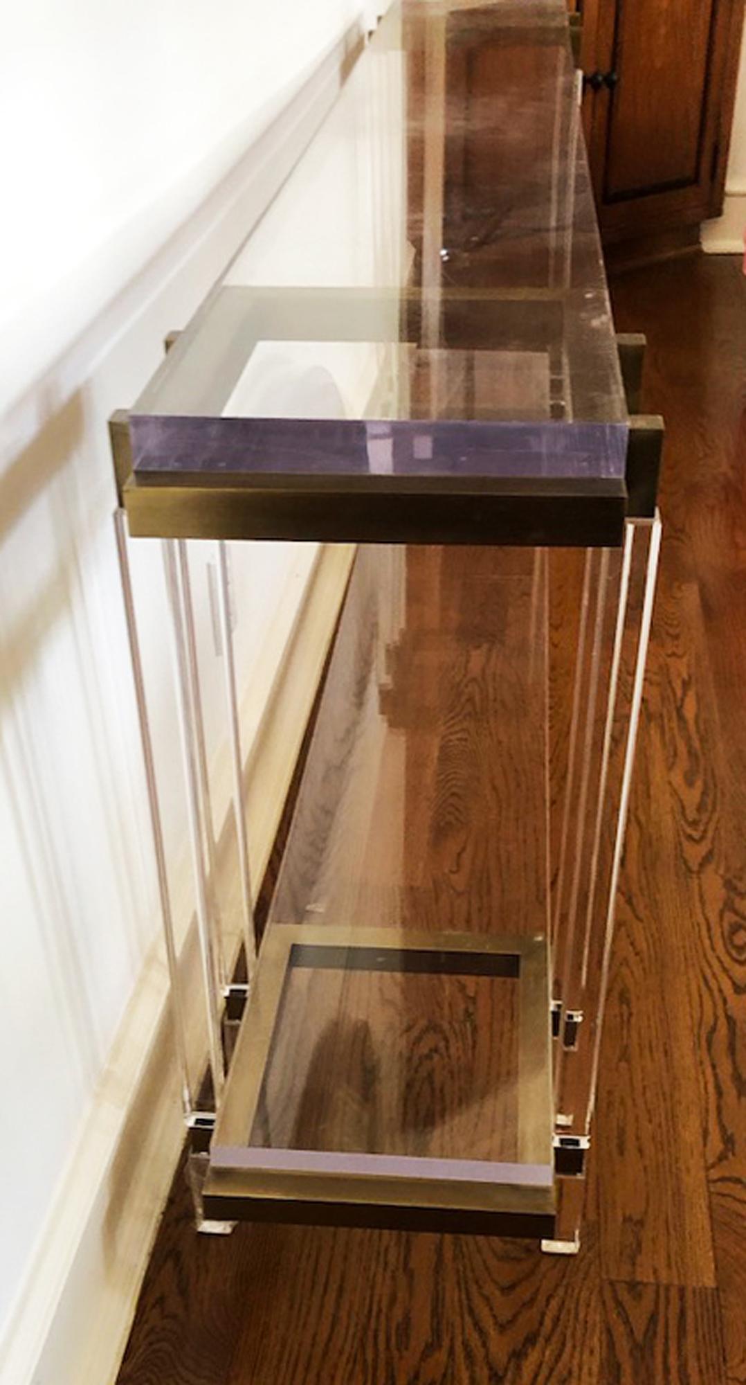 Charles Hollis Jones Brass and Lucite Console Table In Excellent Condition For Sale In Culver City, CA