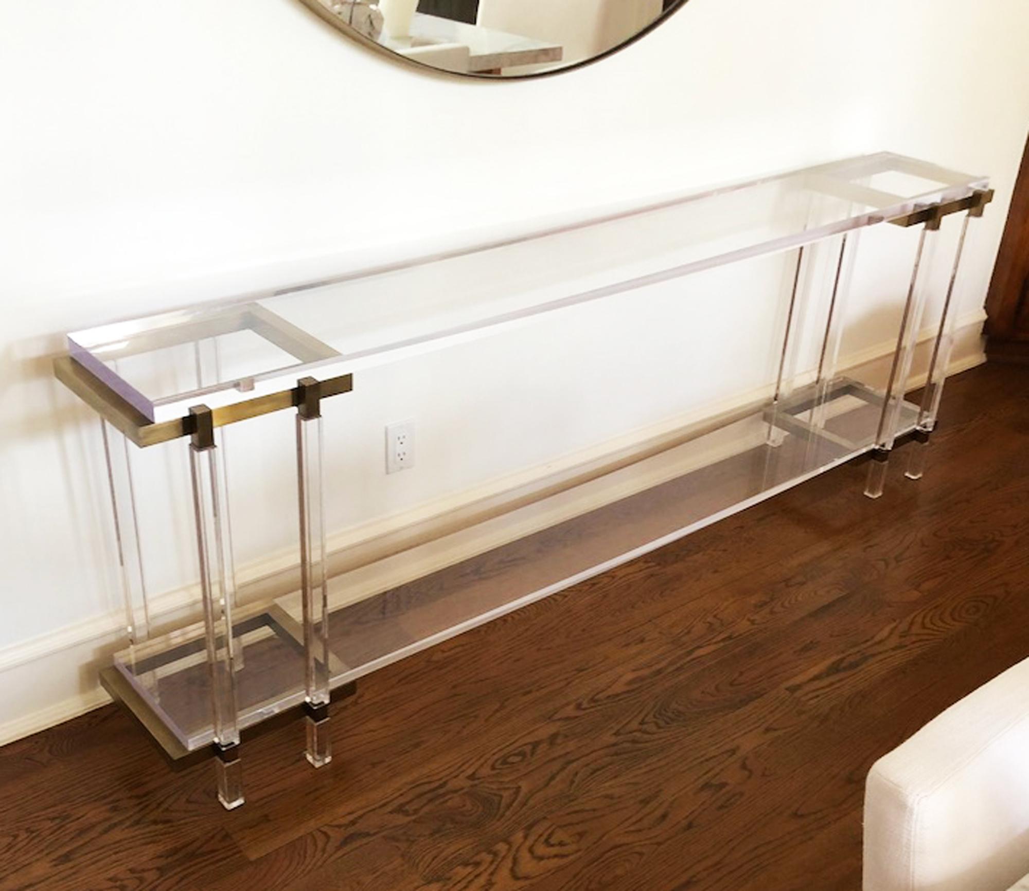 Late 20th Century Charles Hollis Jones Brass and Lucite Console Table For Sale