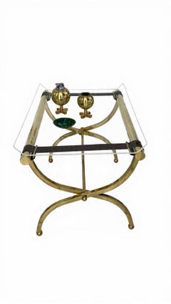 Charles Hollis Jones Brass and Lucite Folding Tray Table/Luggage Rack