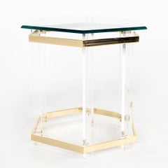 Charles Hollis Jones Brass and Lucite Octagonal Coffee Table.