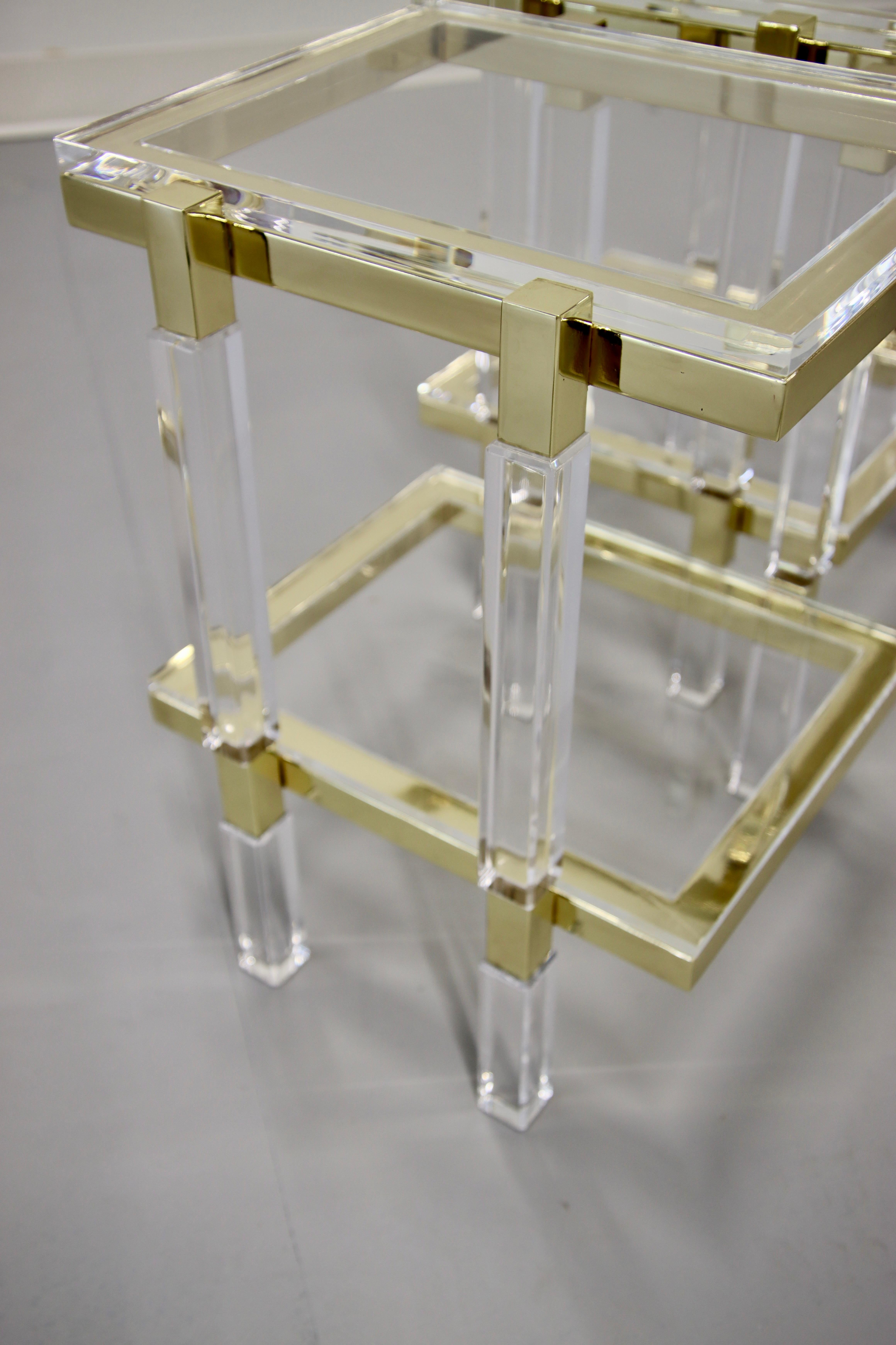 American Charles Hollis Jones Brass and Lucite Tables For Sale