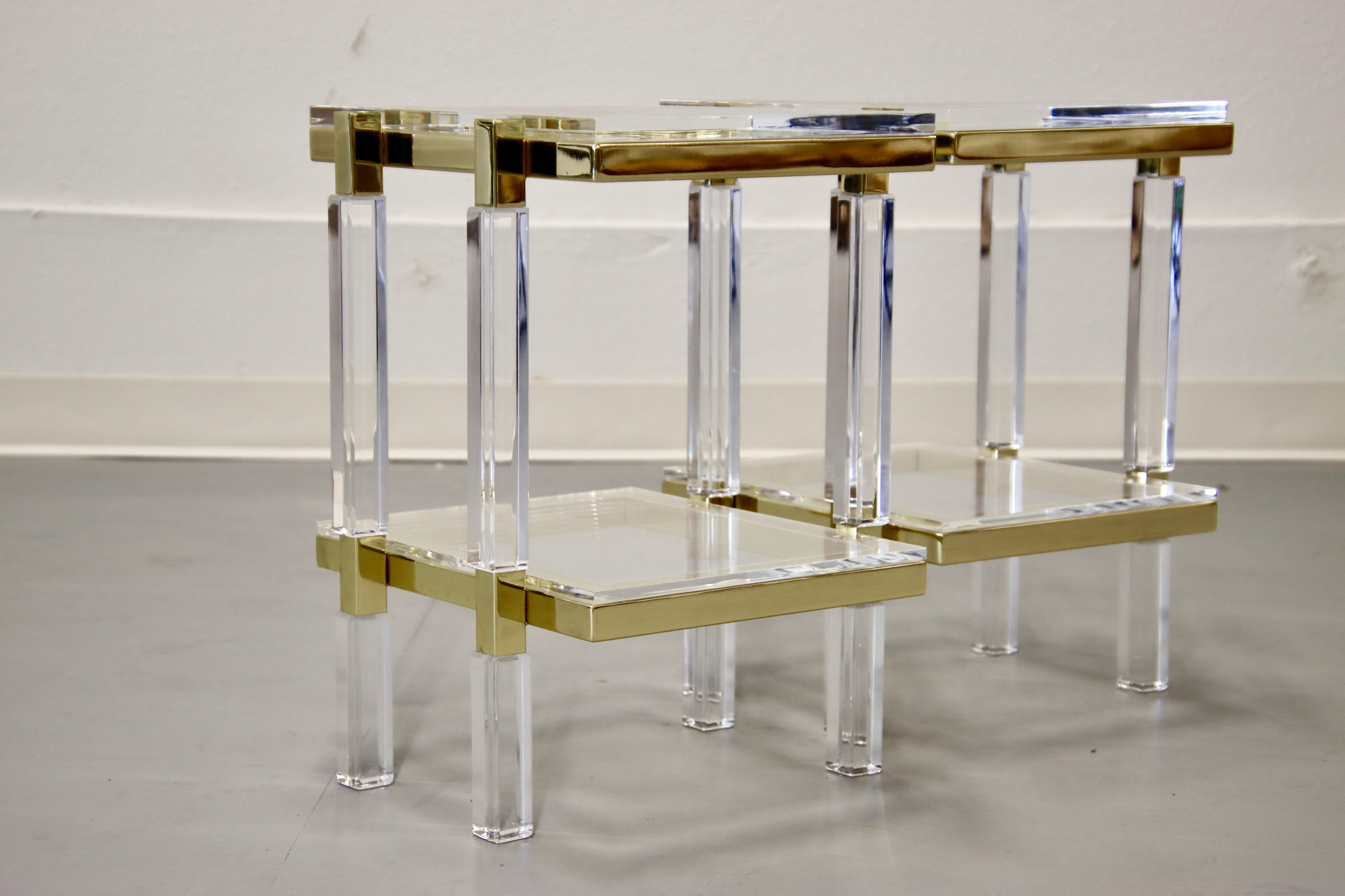 Contemporary Charles Hollis Jones Brass and Lucite Tables For Sale