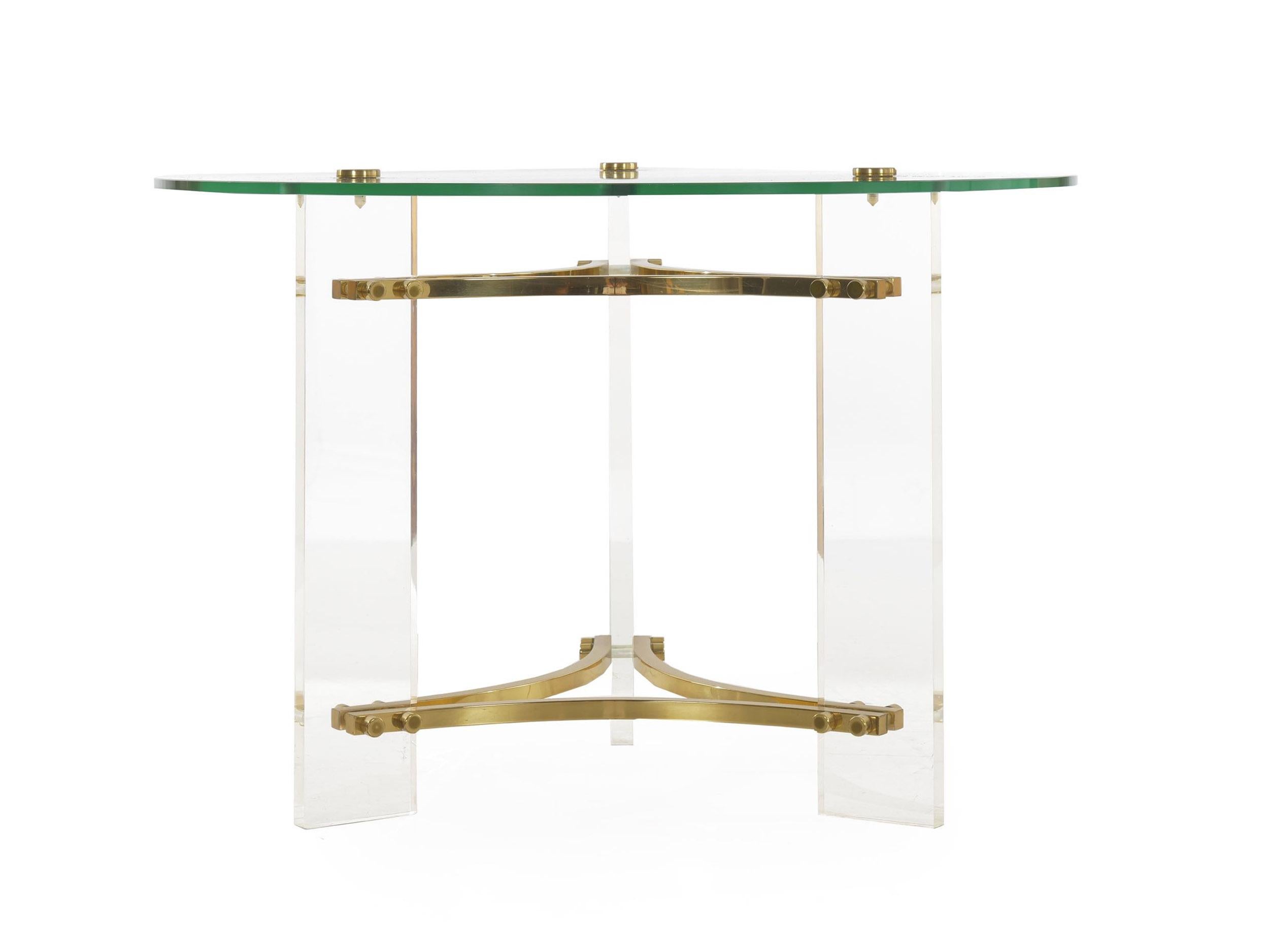Modern Charles Hollis Jones Brass, Glass and Lucite Accent Side Table, circa 1980s