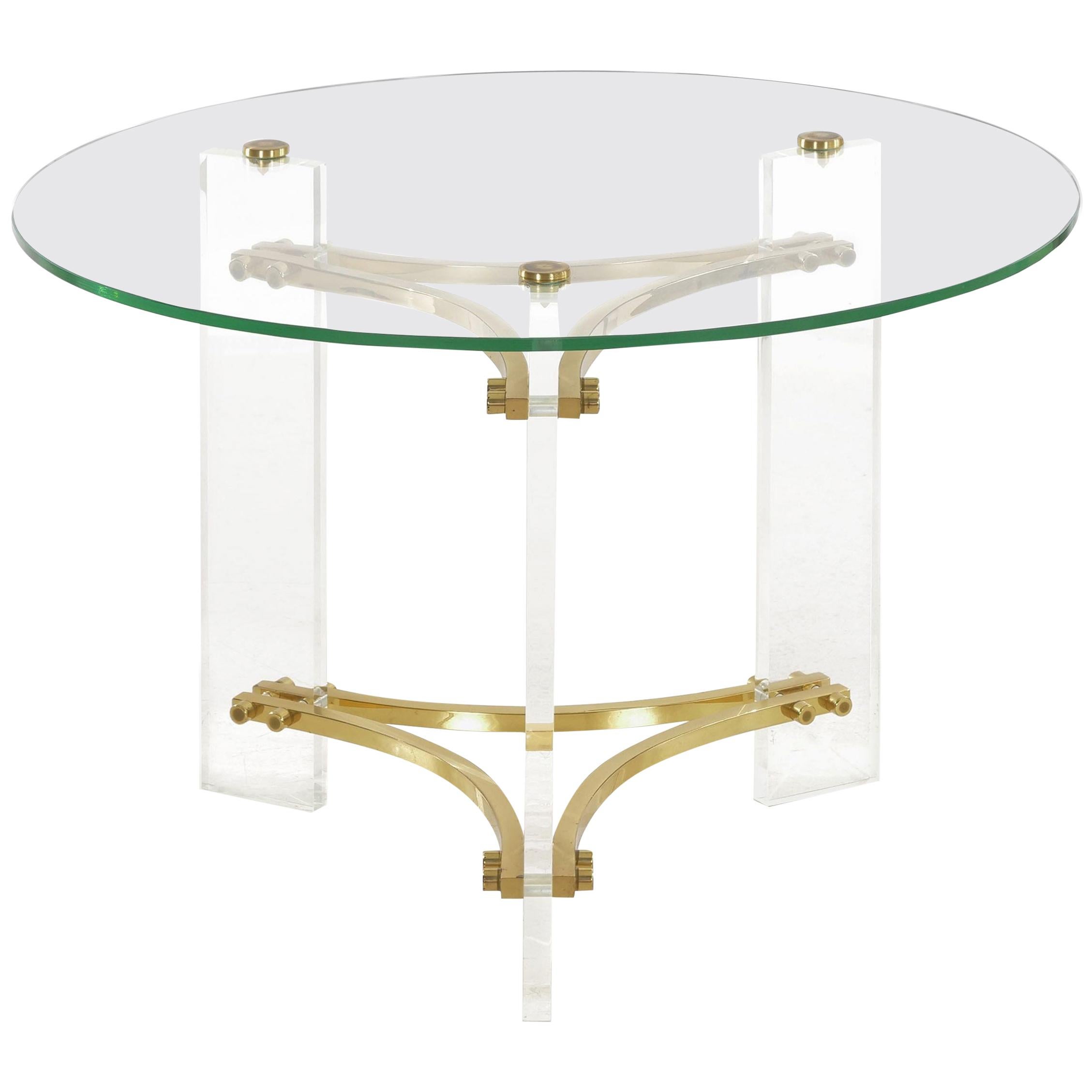 Charles Hollis Jones Brass, Glass and Lucite Accent Side Table, circa 1980s