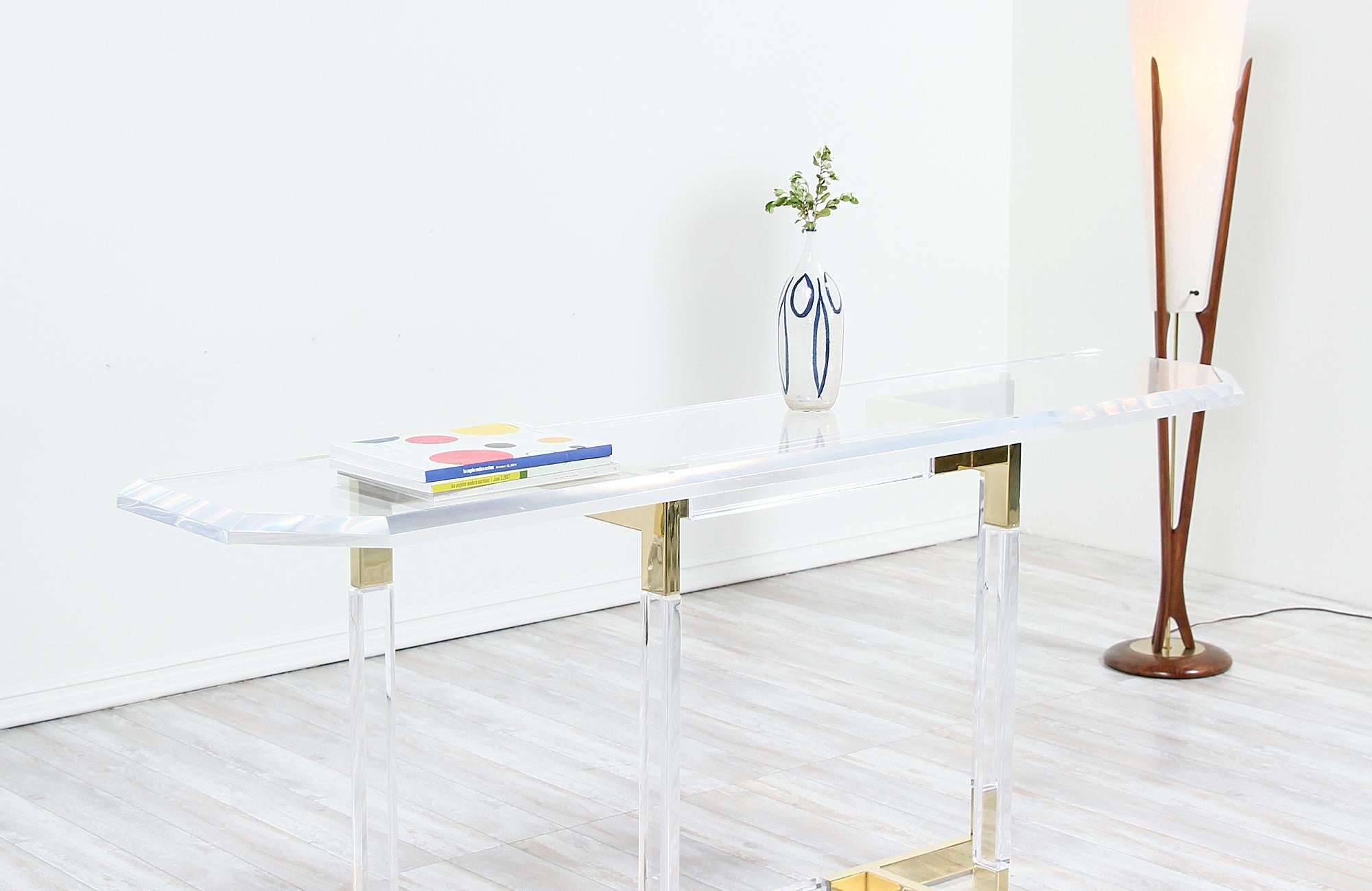 Mid-Century Modern Charles Hollis Jones Brass and Lucite Console Table