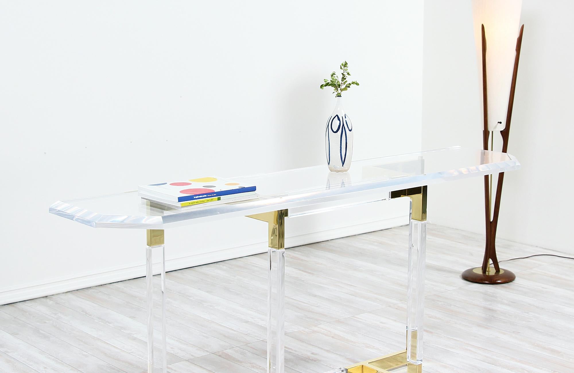 American Charles Hollis Jones Brass and Lucite Console Table