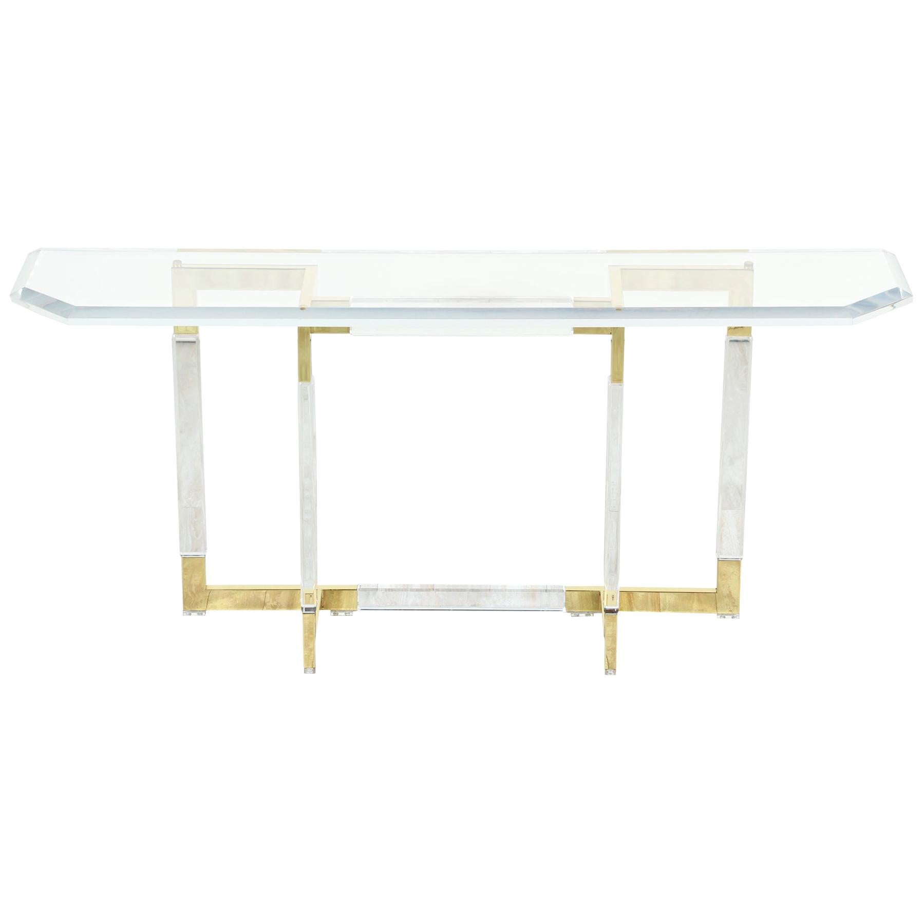 Charles Hollis Jones Brass and Lucite Console Table