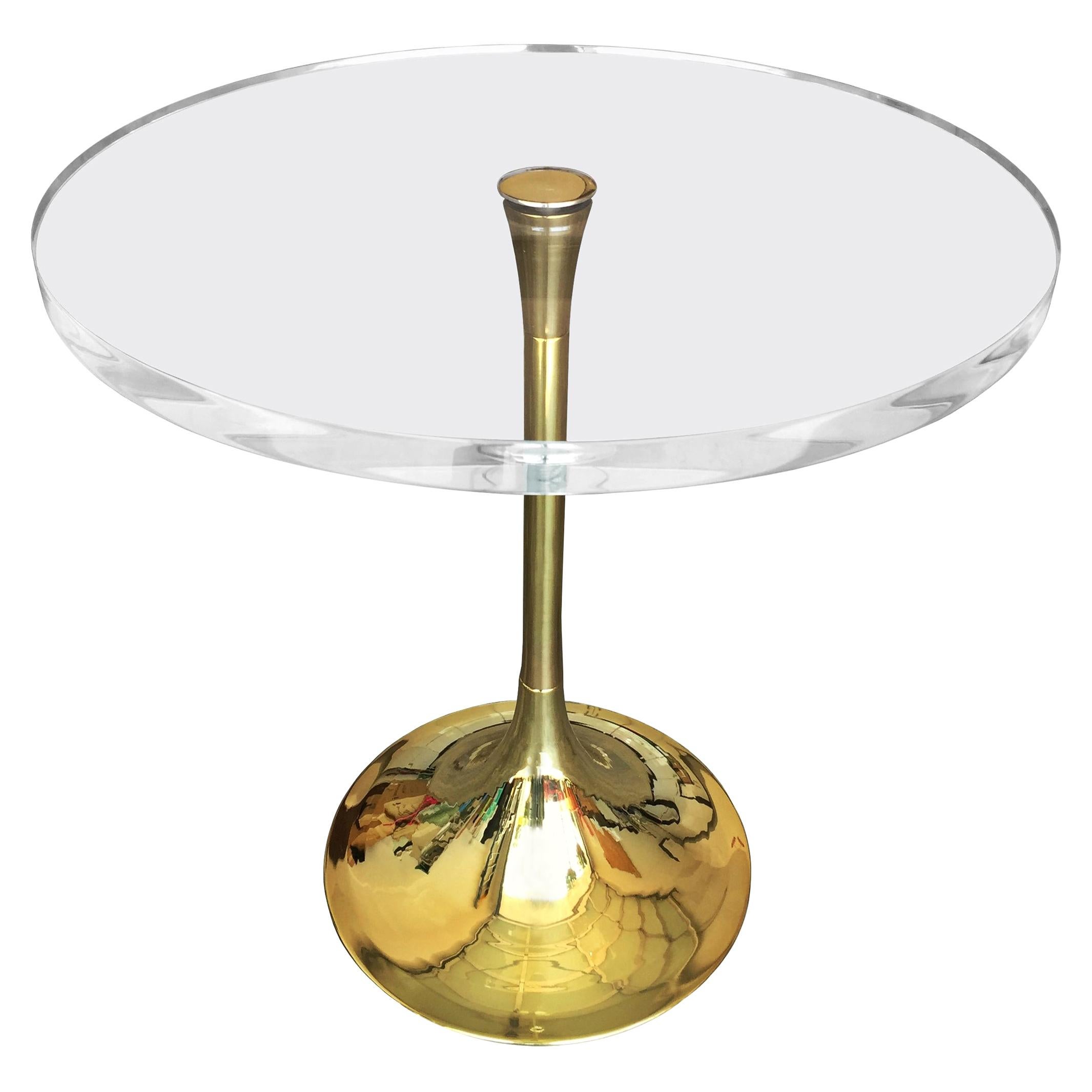 Charles Hollis Jones "Bugle" Base Side Table in Brass and Lucite For Sale