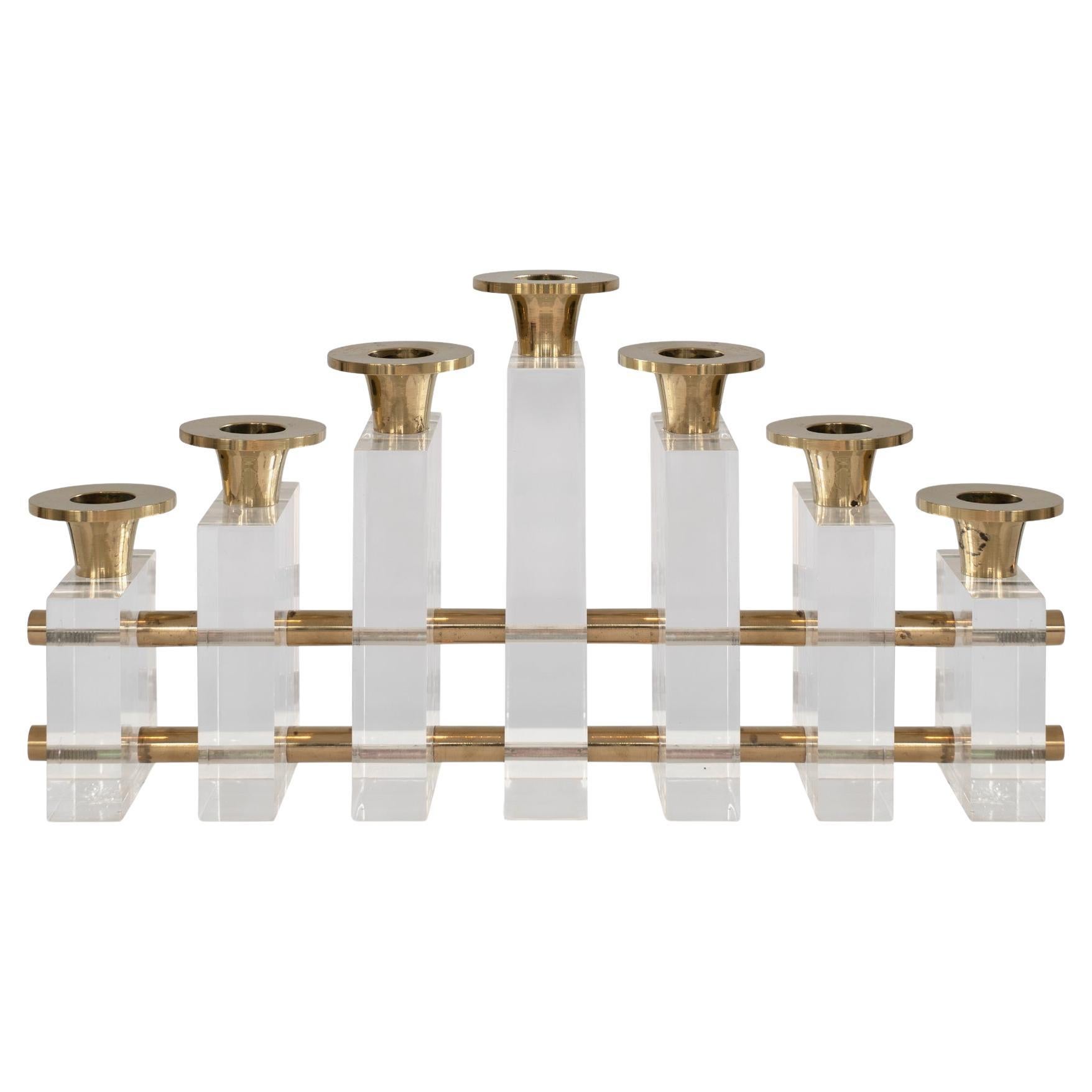 Charles Hollis Jones Candelabra Candle Holder in Brass & Lucite