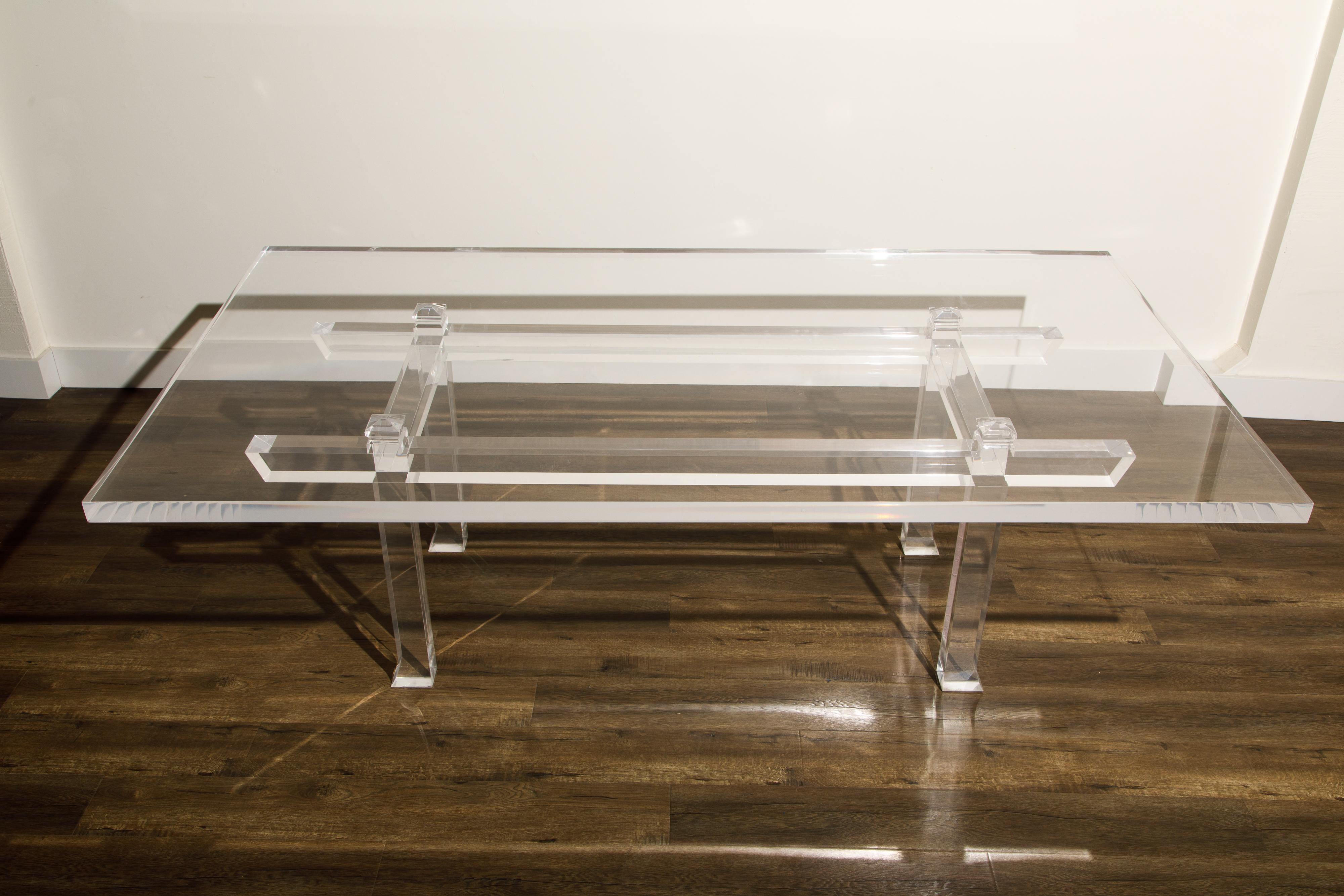 American Charles Hollis Jones CHJ-575 'Box' Monumental Lucite Dining Table, Signed For Sale