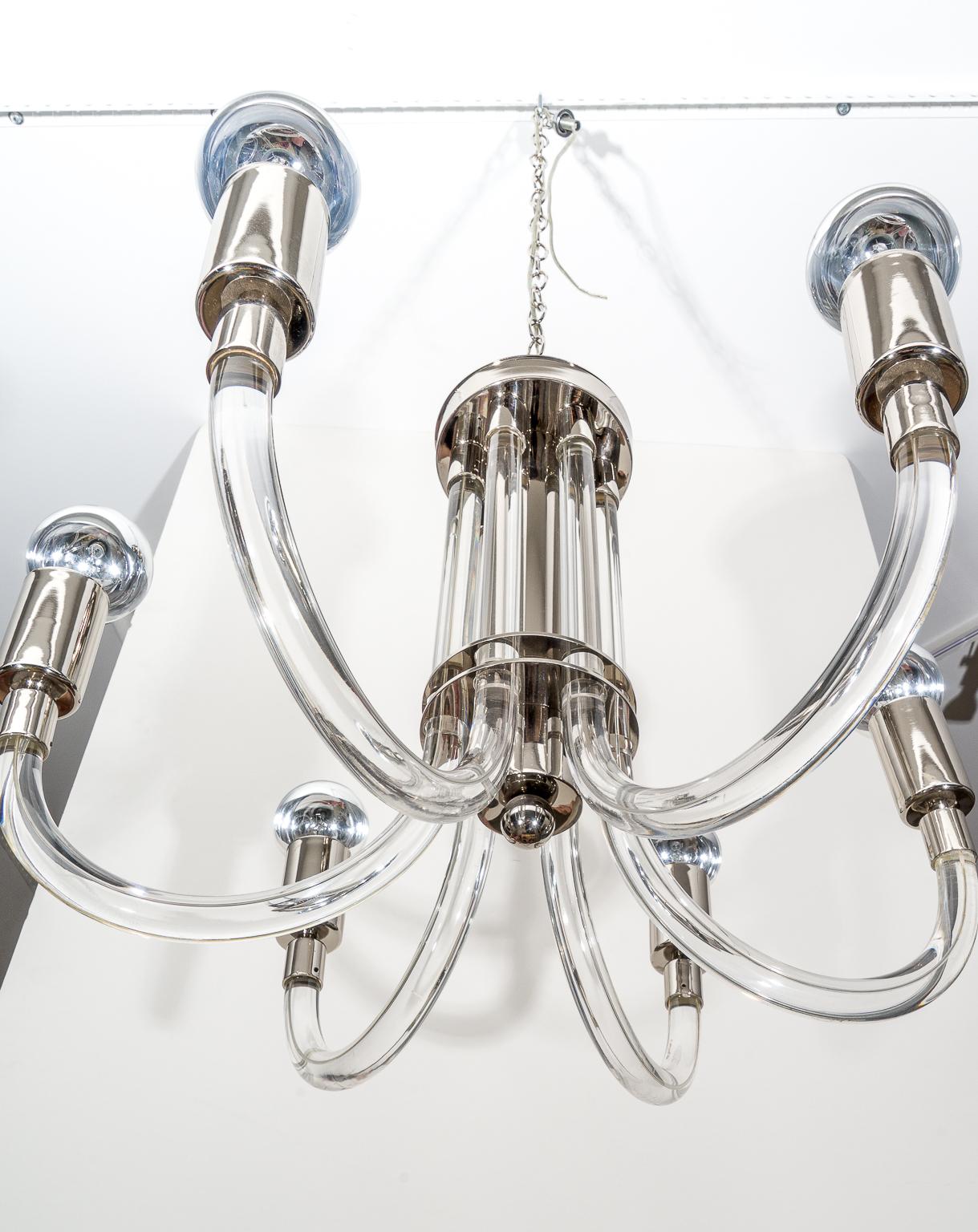 Charles Hollis Jones Chrome and Lucite Chandelier For Sale 4