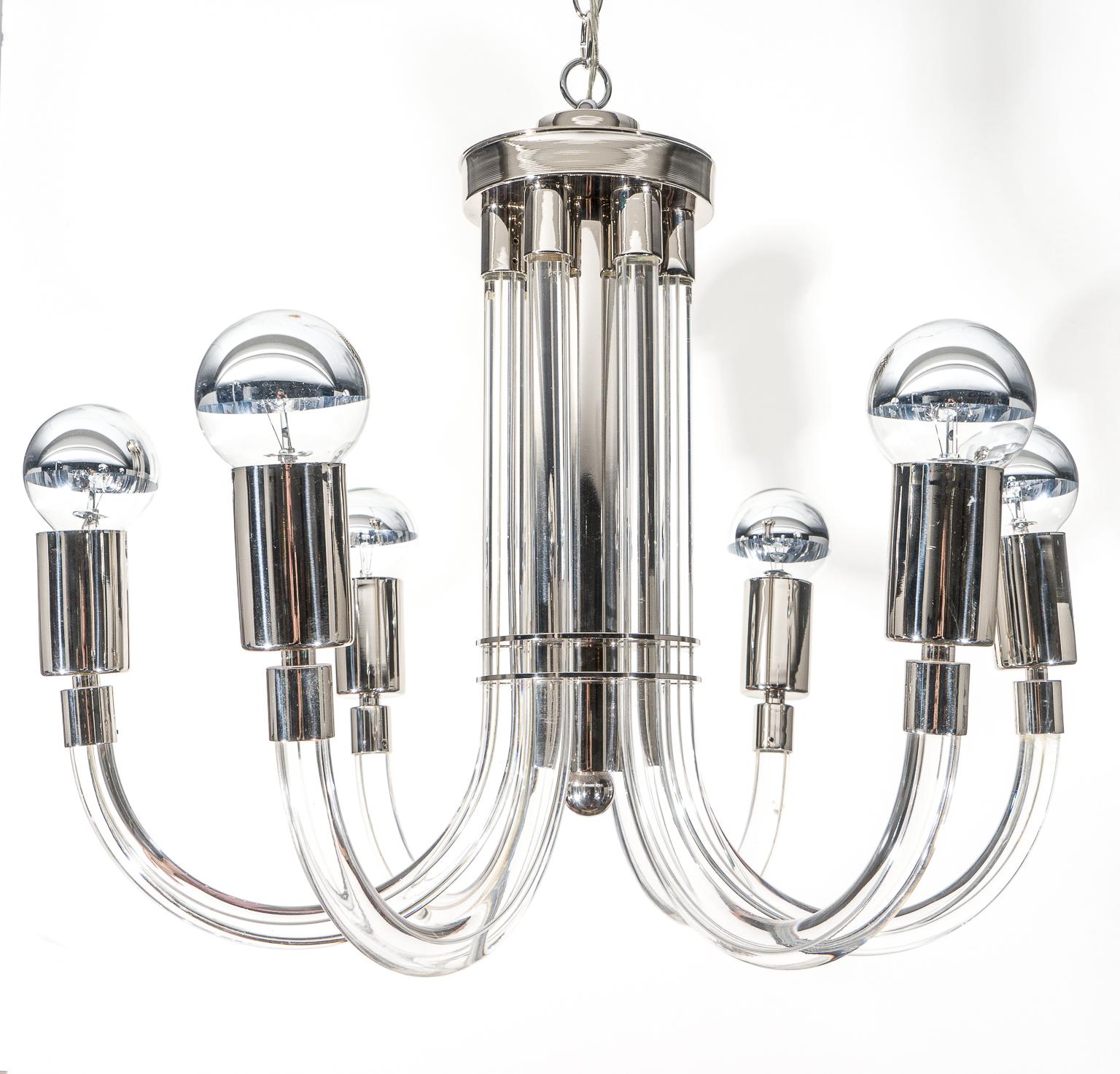 Mid-Century Modern Charles Hollis Jones Chrome and Lucite Chandelier For Sale