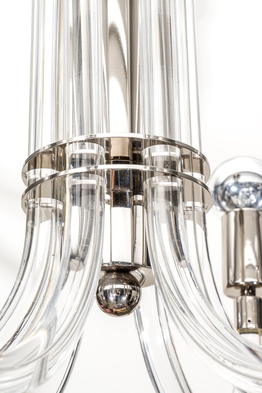 American Charles Hollis Jones Chrome and Lucite Chandelier For Sale