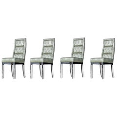 Charles Hollis Jones Chrome Lucite Leg High Back Dining Chairs in Celadon Green