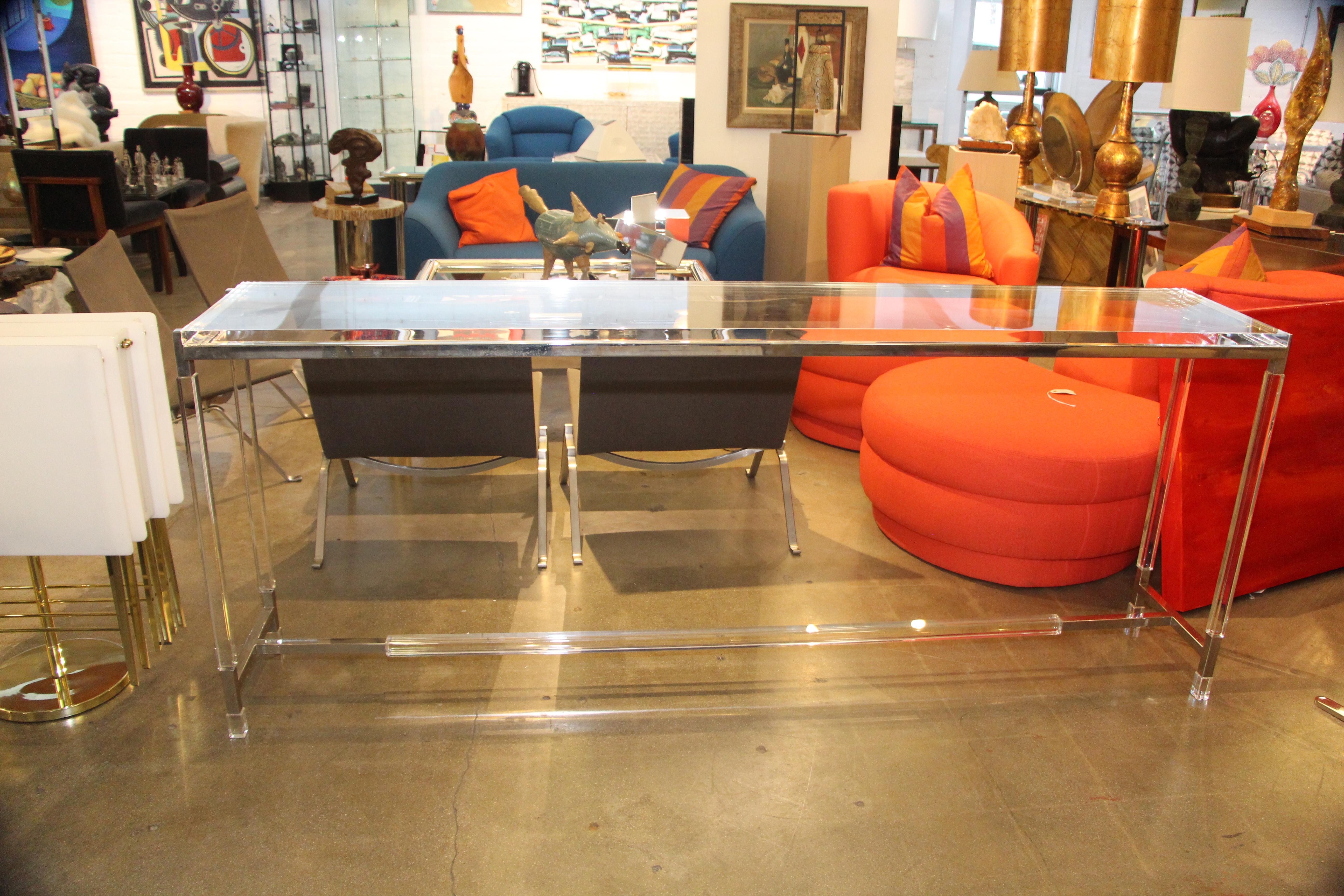 Charles Hollis Jones Custom Lucite and Nickel or Brass Console In New Condition In Palm Springs, CA