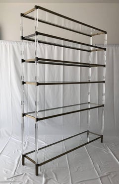 Charles Hollis Jones Custom "Metric" Étagère/Shelving Unit in Lucite and Brass