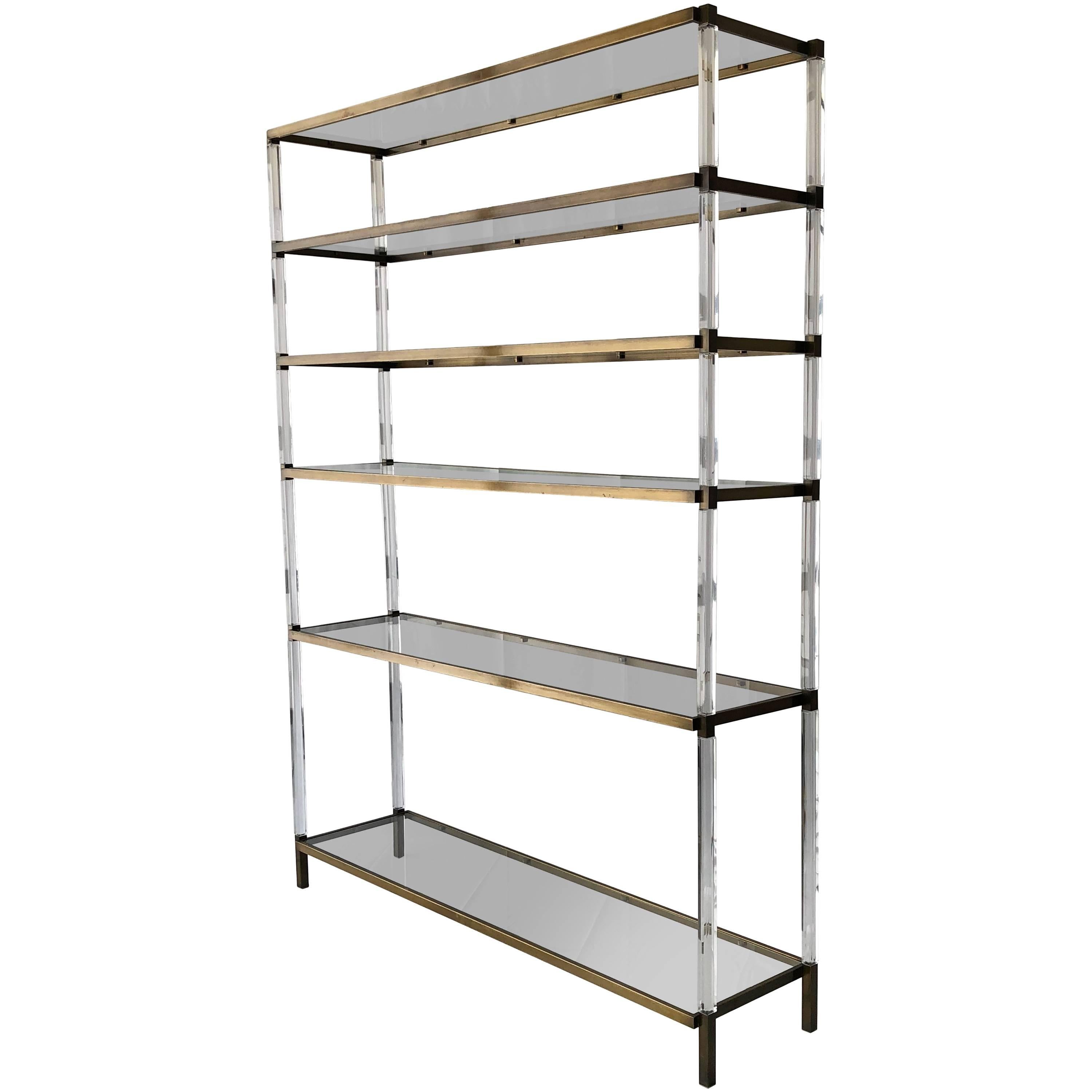 Charles Hollis Jones Custom "Metric" Étagère/Shelving Unit in Lucite and Brass For Sale