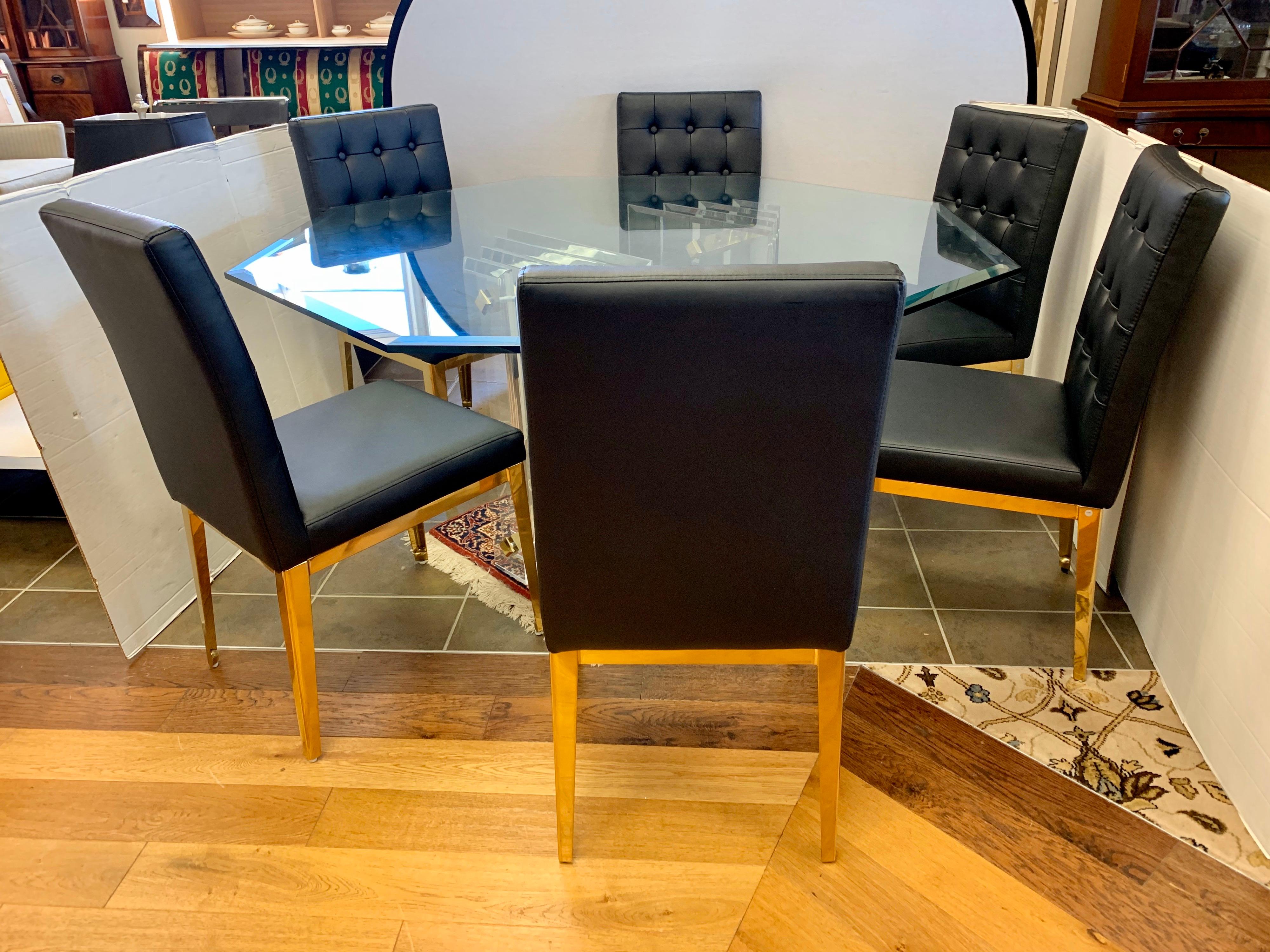 Late 20th Century Charles Hollis Jones Dining Room Set with Black Leather Contemporary Six Chairs