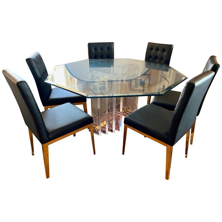 Charles Hollis Jones Dining Room Set with Black Leather Contemporary Six  Chairs at 1stDibs