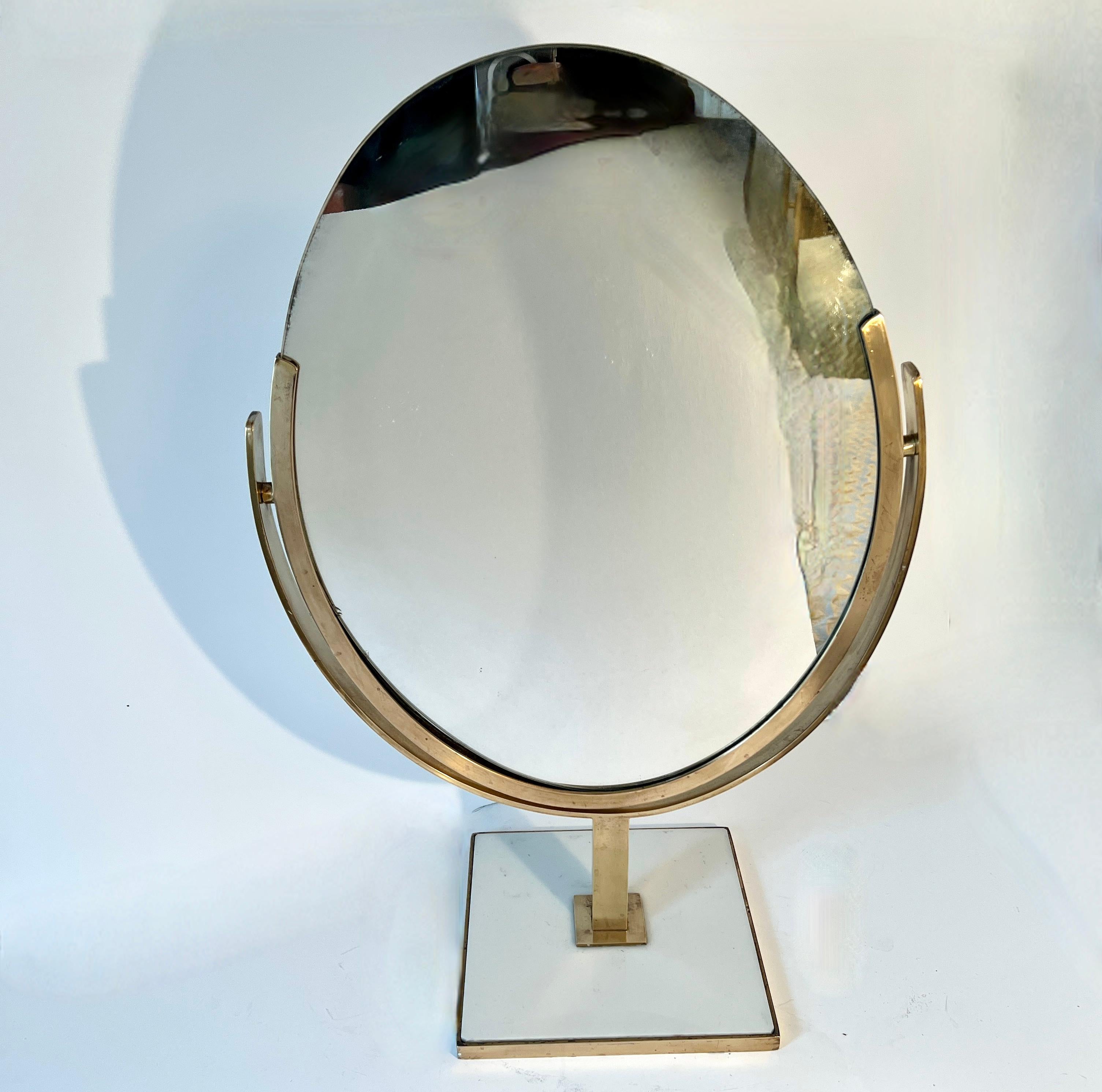 Mid-Century Modern Charles Hollis Jones Double Sided Brass Table Mirror For Sale