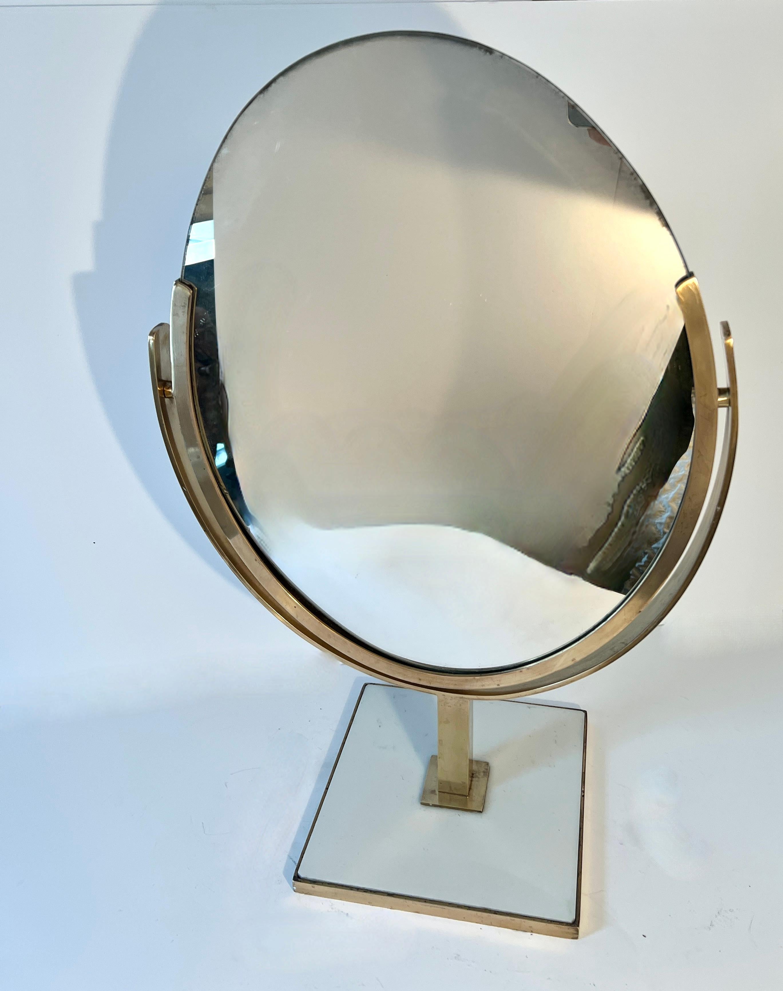 Charles Hollis Jones Double Sided Brass Table Mirror In Good Condition For Sale In Los Angeles, CA