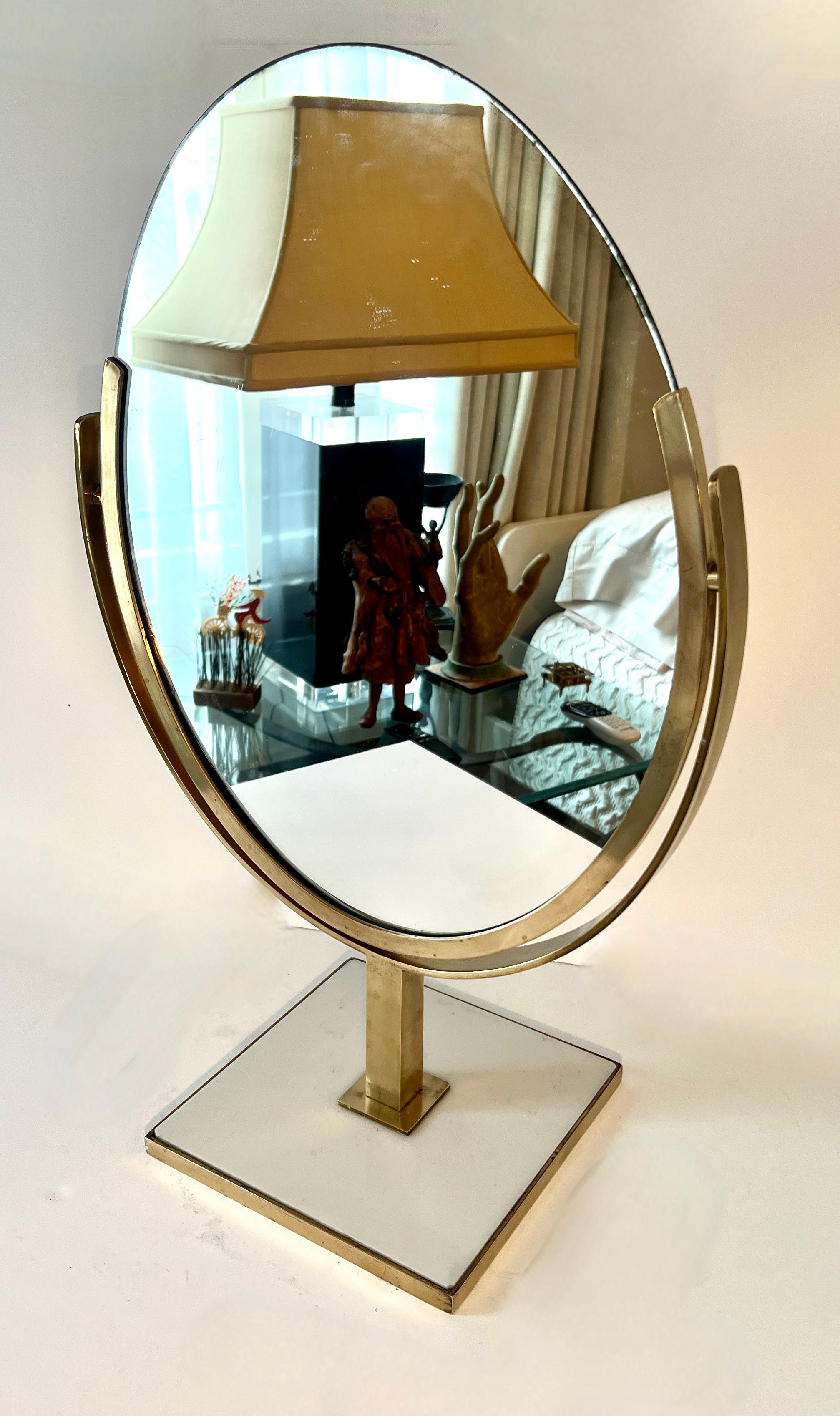20th Century Charles Hollis Jones Double Sided Brass Table Mirror For Sale