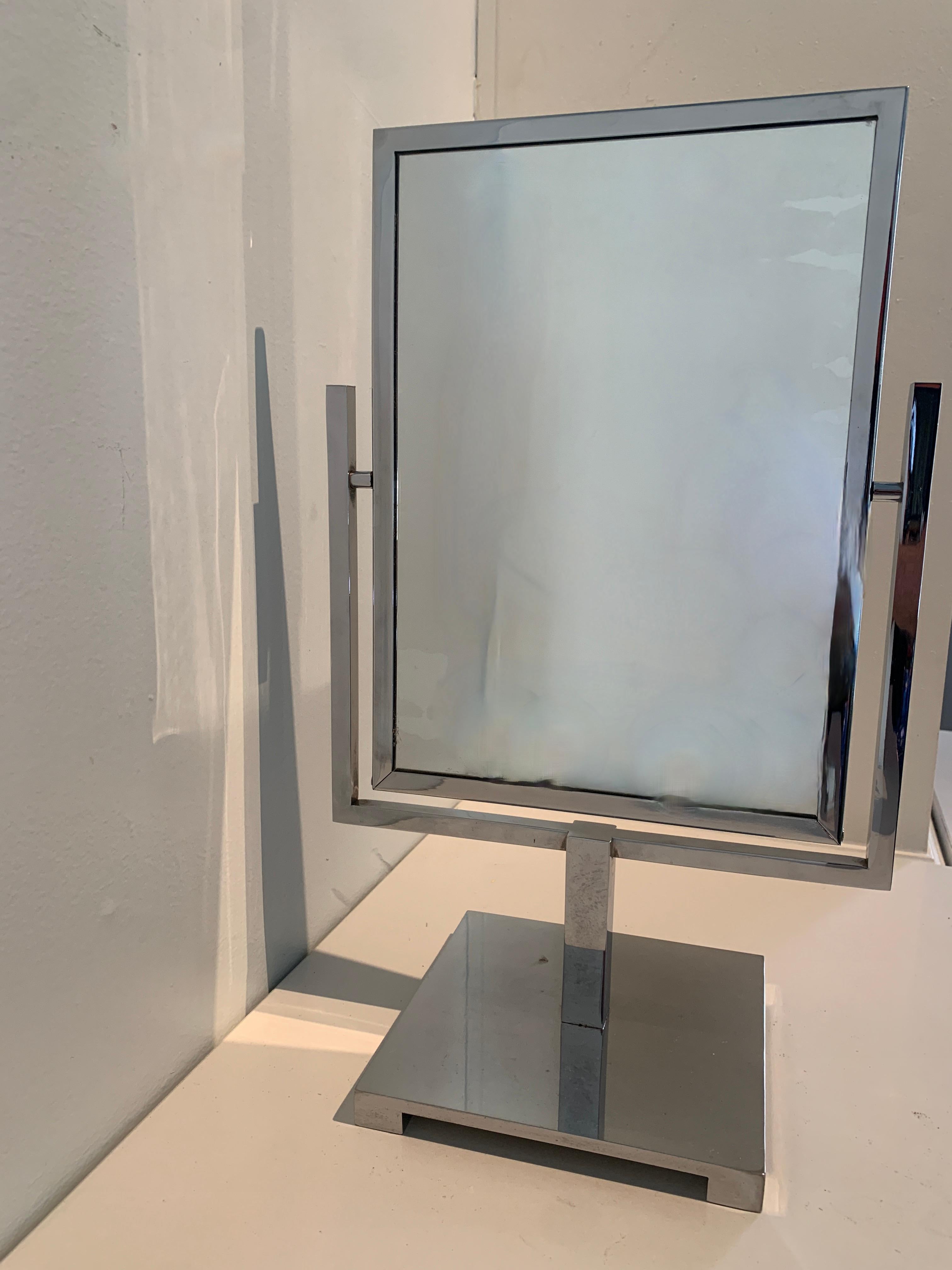 Charles Hollis Jones Double Sided Polished Chrome Mirror In Good Condition For Sale In Los Angeles, CA