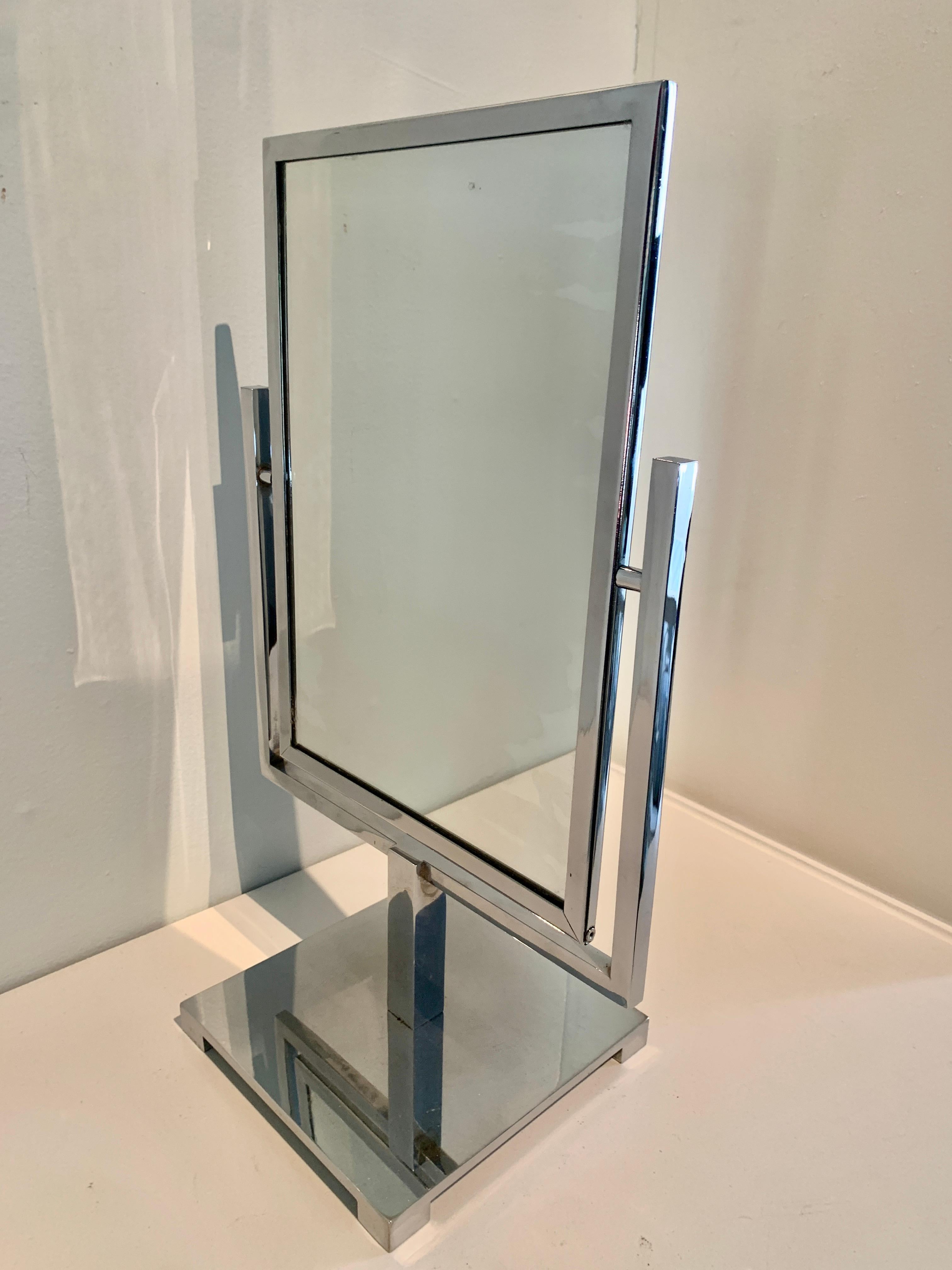 20th Century Charles Hollis Jones Double Sided Polished Chrome Mirror For Sale