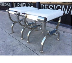 Pair of Charles Hollis Jones Empire Style Benches in Lucite & Polished Nickel