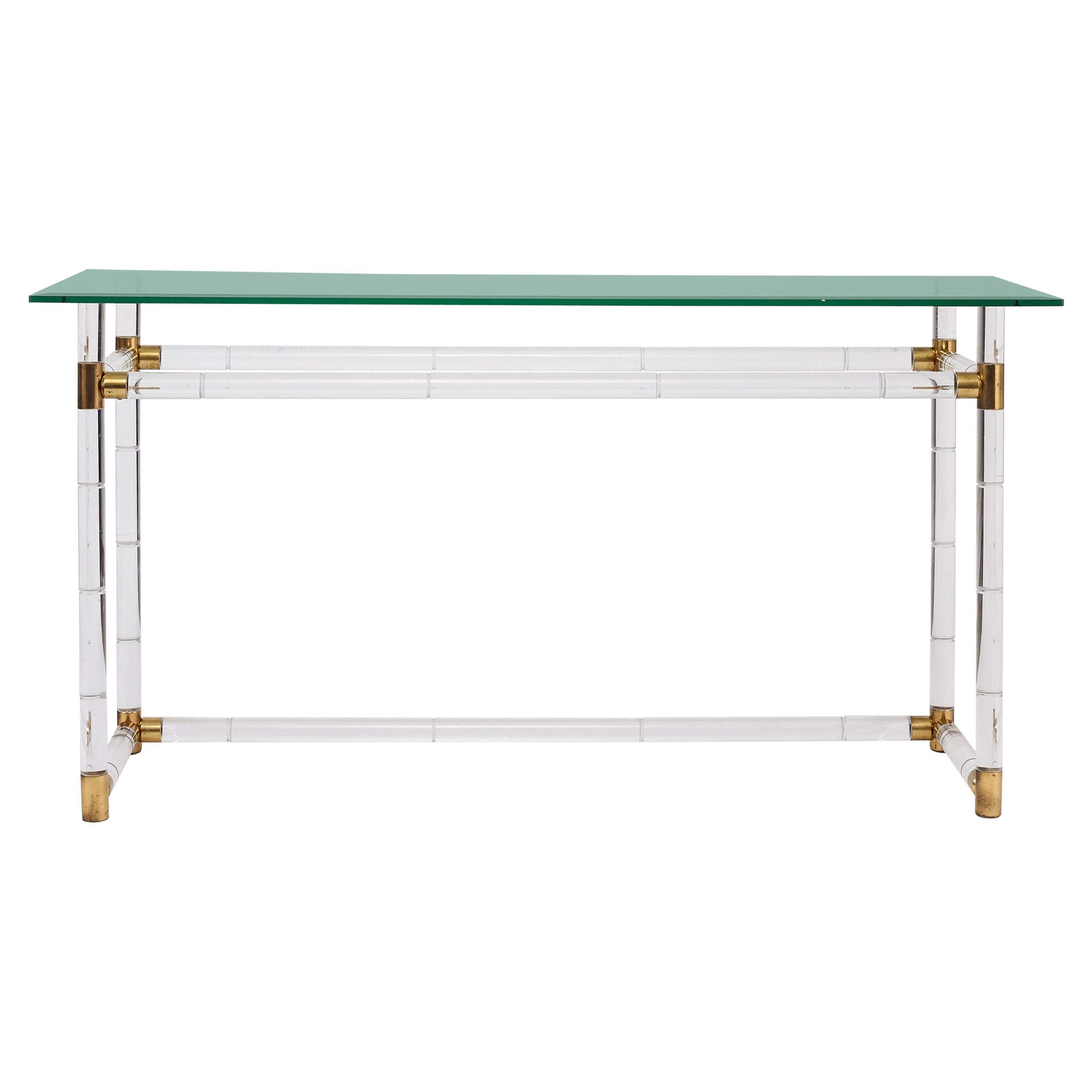 Faux Bamboo Lucite and Brass Console by Charles Hollis Jones 