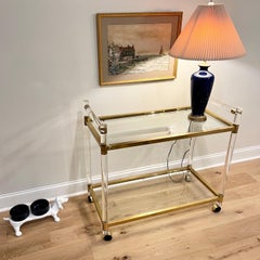 Charles Hollis Jones Servierwagen aus Lucite und Messing mit Bamboo-Muster