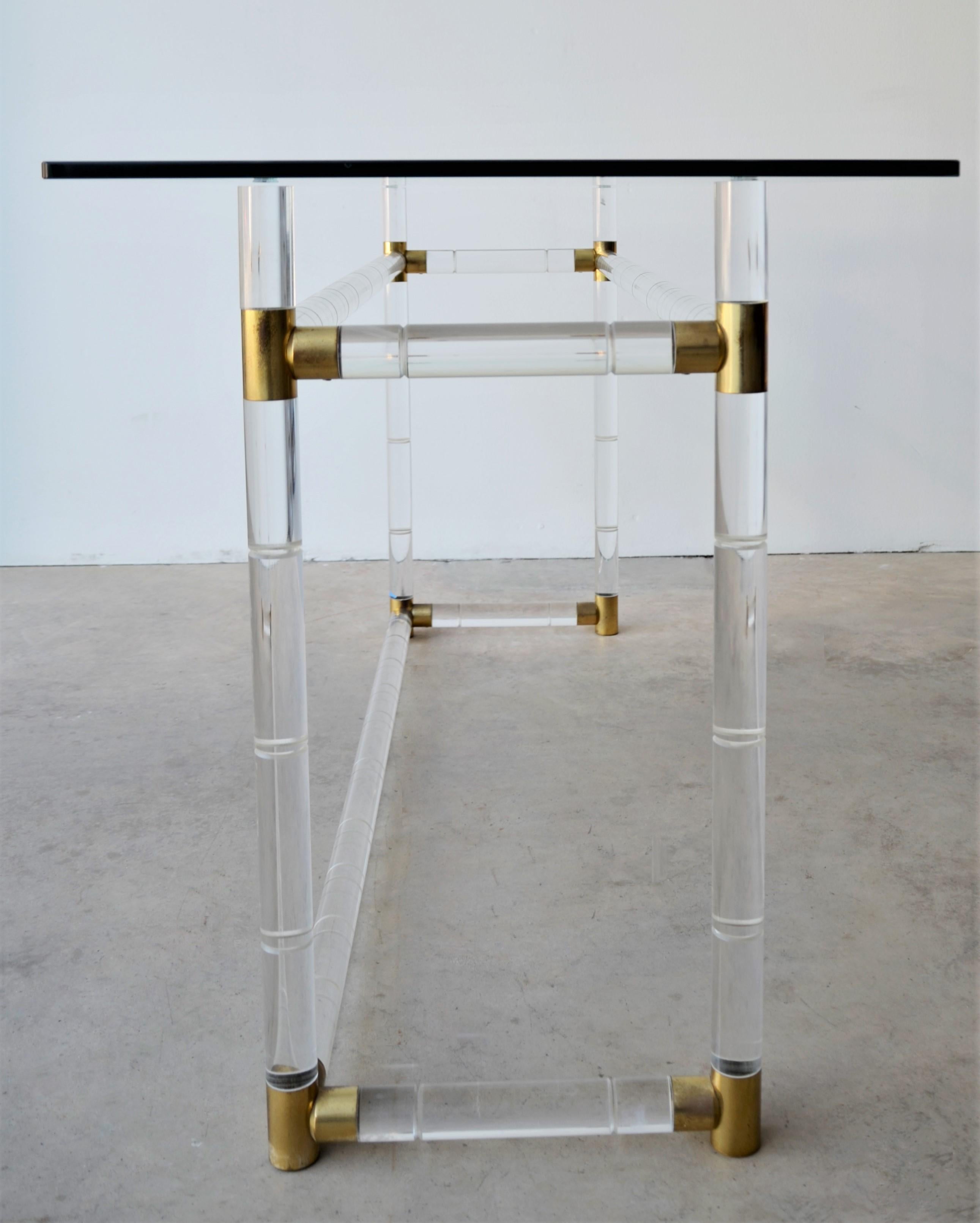 20th Century Charles Hollis Jones Faux Bamboo Lucite with Brass Accents & Glass Console/Desk For Sale