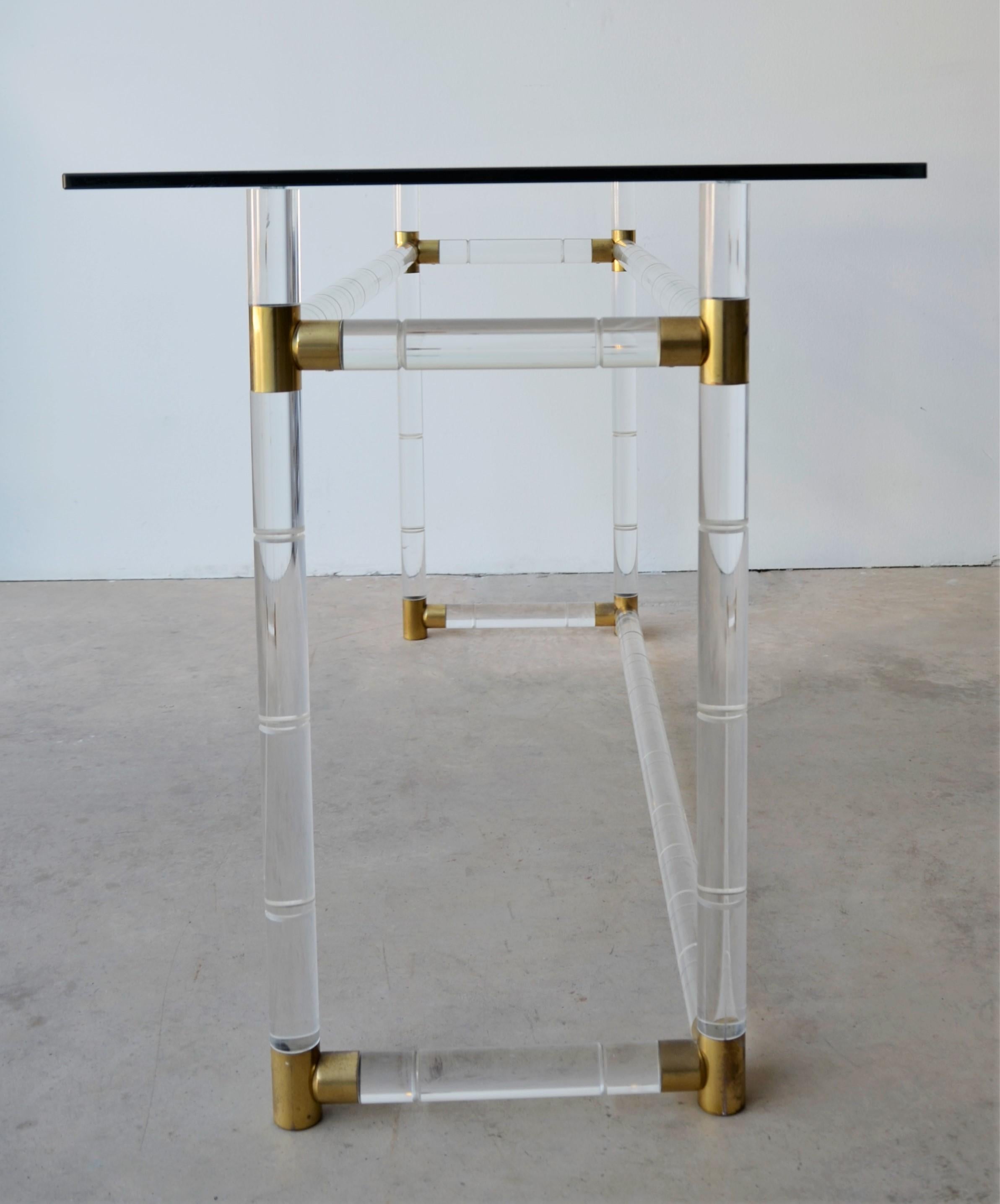 Charles Hollis Jones Faux Bamboo Lucite with Brass Accents & Glass Console/Desk For Sale 3