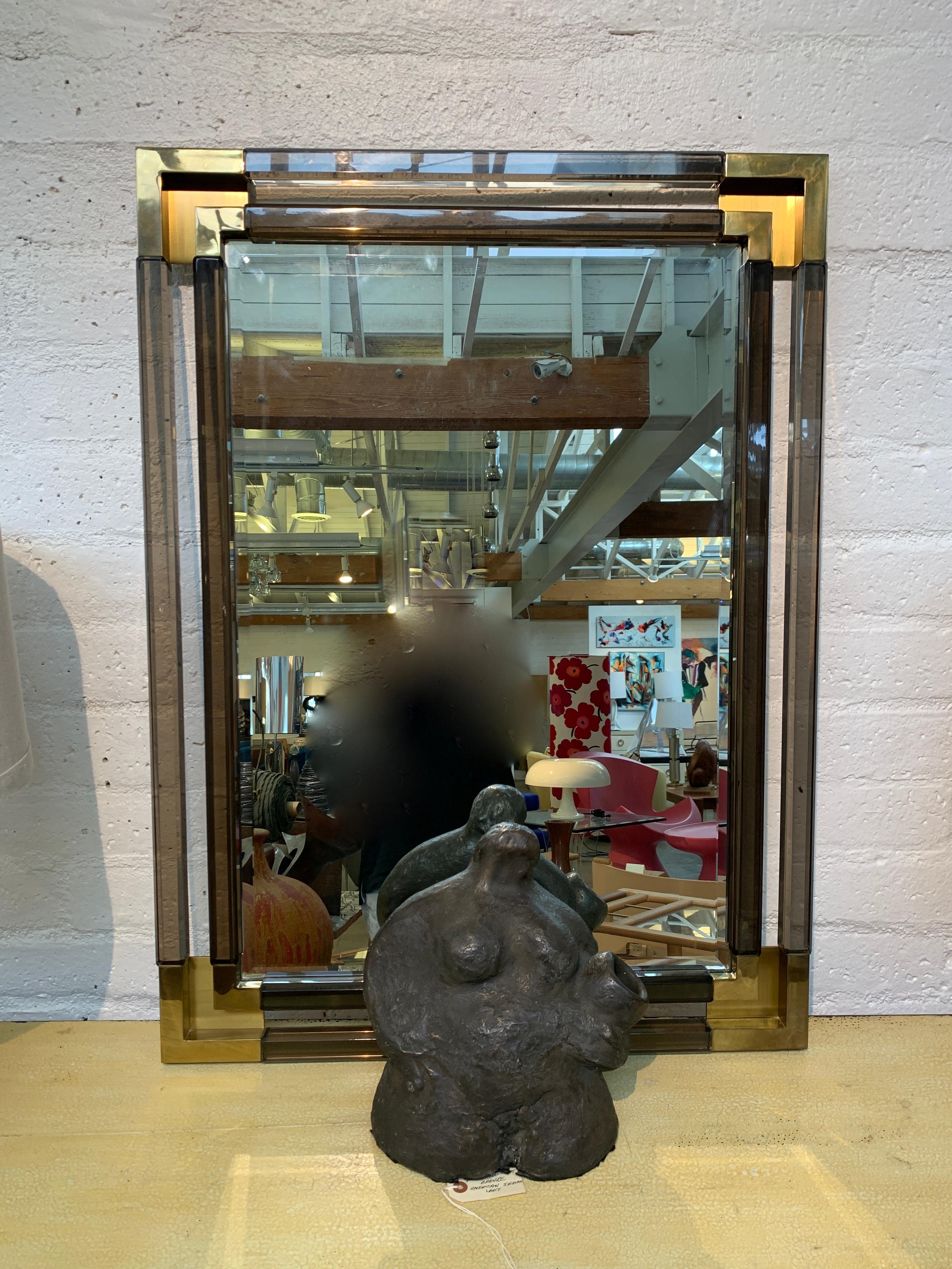 Charles Hollis Jones for Paul Laszlo Bronze Lucite Brass Mirror 1