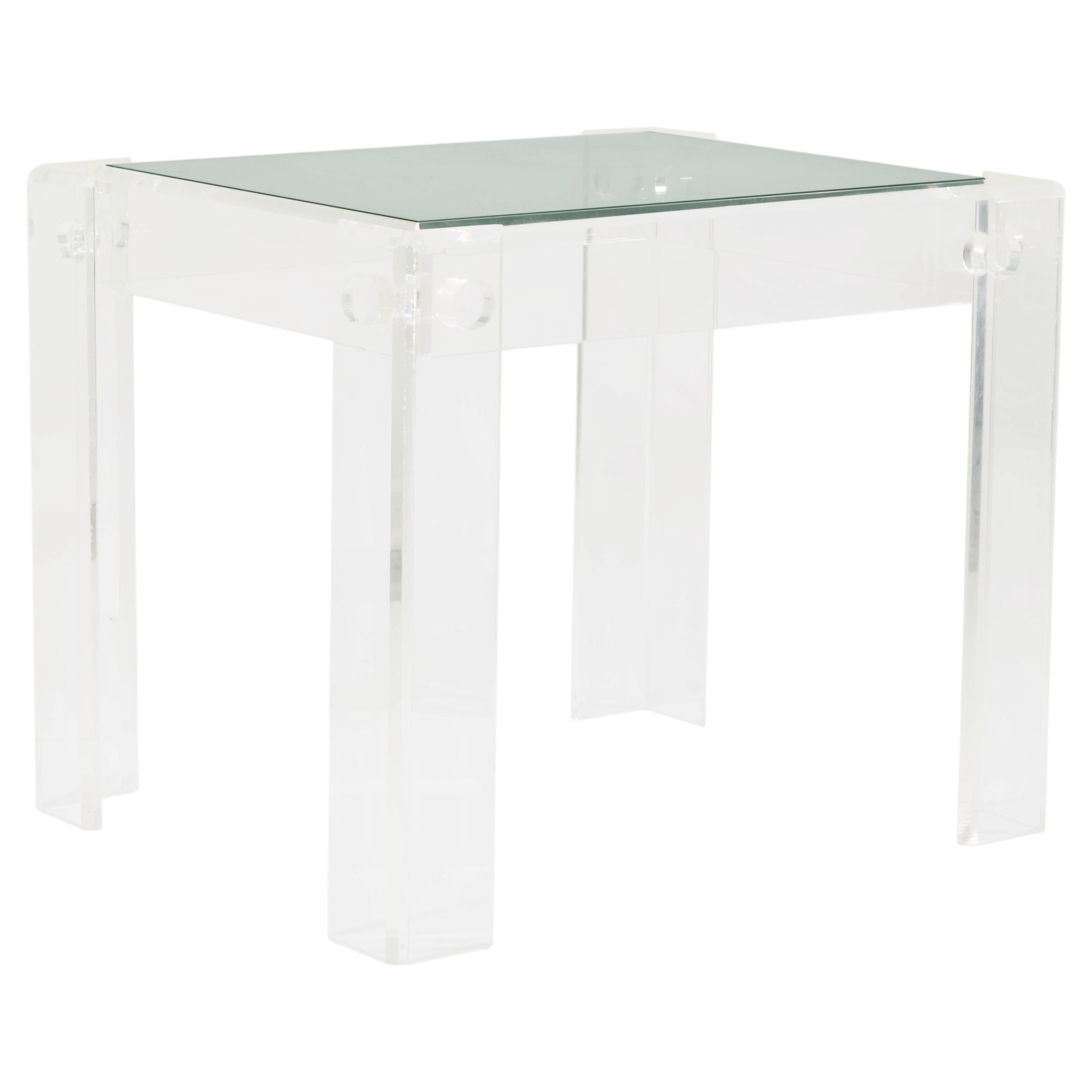 Charles Hollis Jones Glass Top Lucite Base End Side Table 1970s