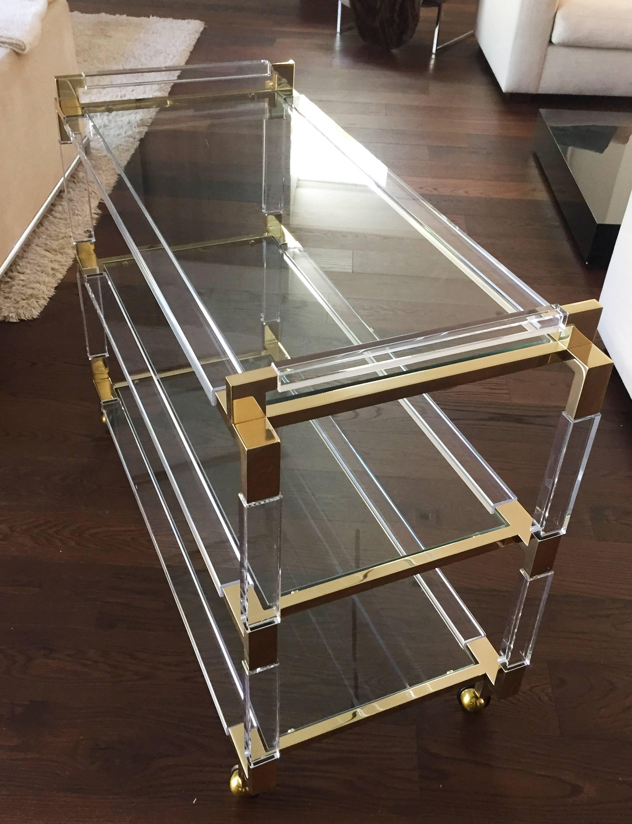 Charles Hollis Jones Lucite and Brass Bar Cart from the 