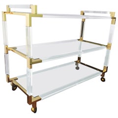 Vintage Charles Hollis Jones Lucite and Brass Bar Cart from the "Metric" Collection