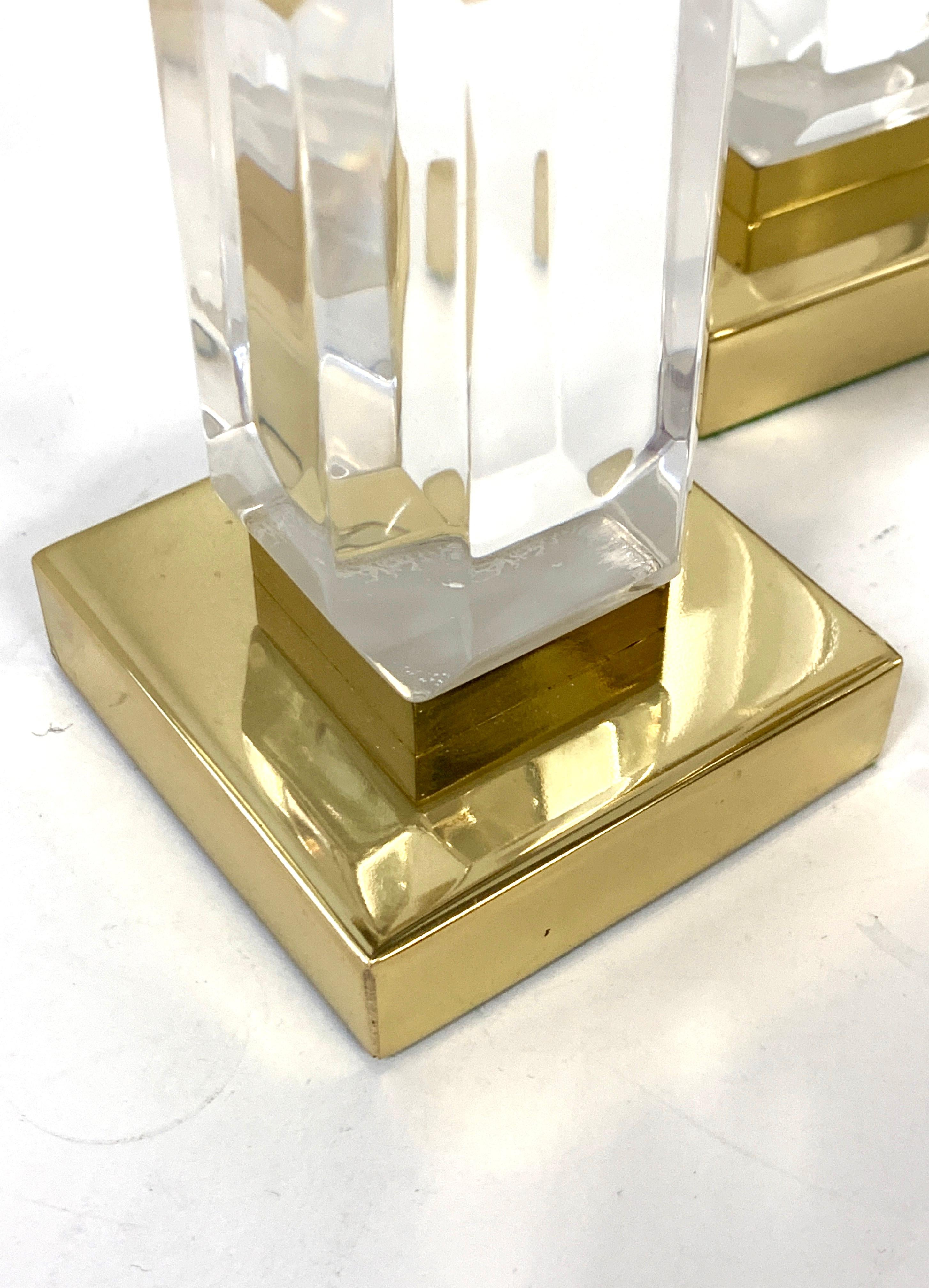 Charles Hollis Jones Lucite and Brass Candlesticks In Good Condition In Palm Springs, CA
