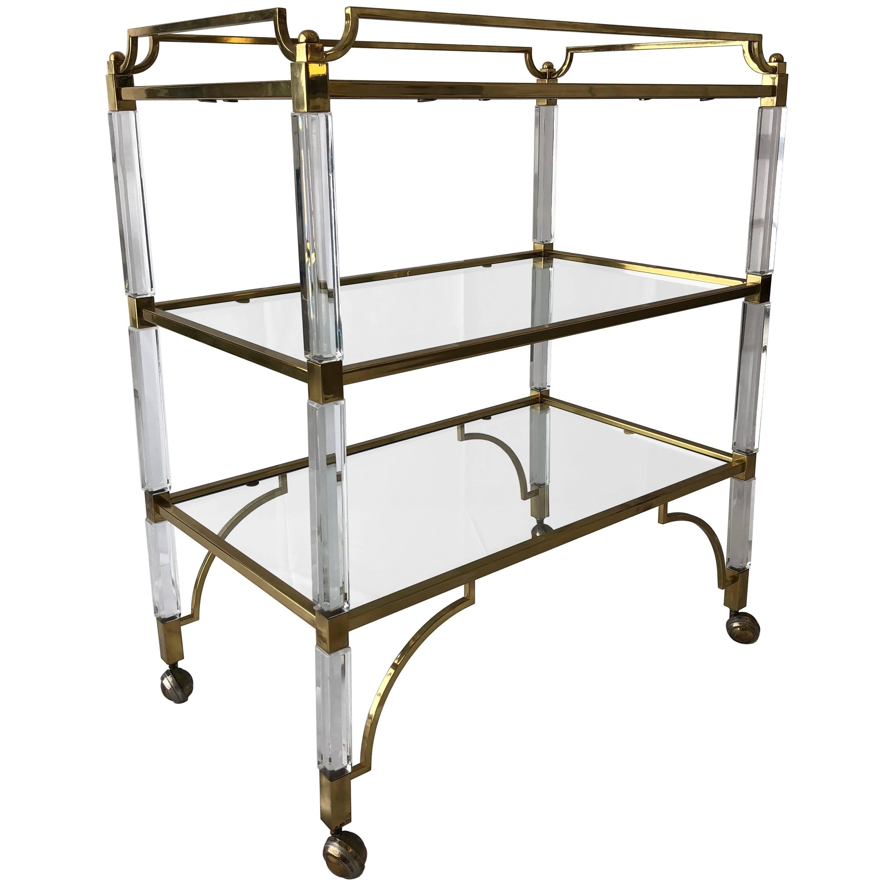 Charles Hollis Jones Lucite and Brass "Classic" Bar/Serving Cart For Sale