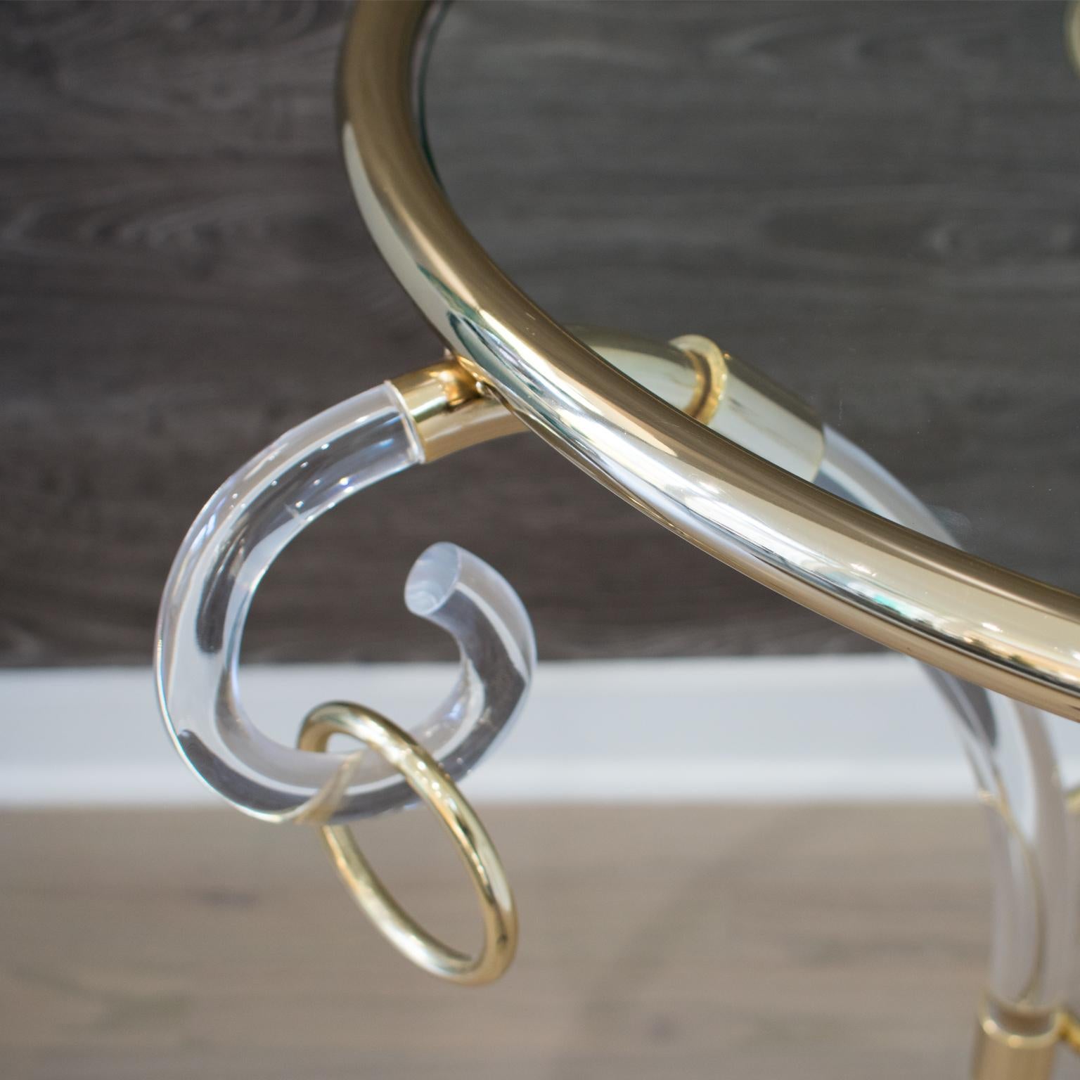 Charles Hollis Jones Lucite and Gilded Brass Coffee Side Table, circa 1970 For Sale 4