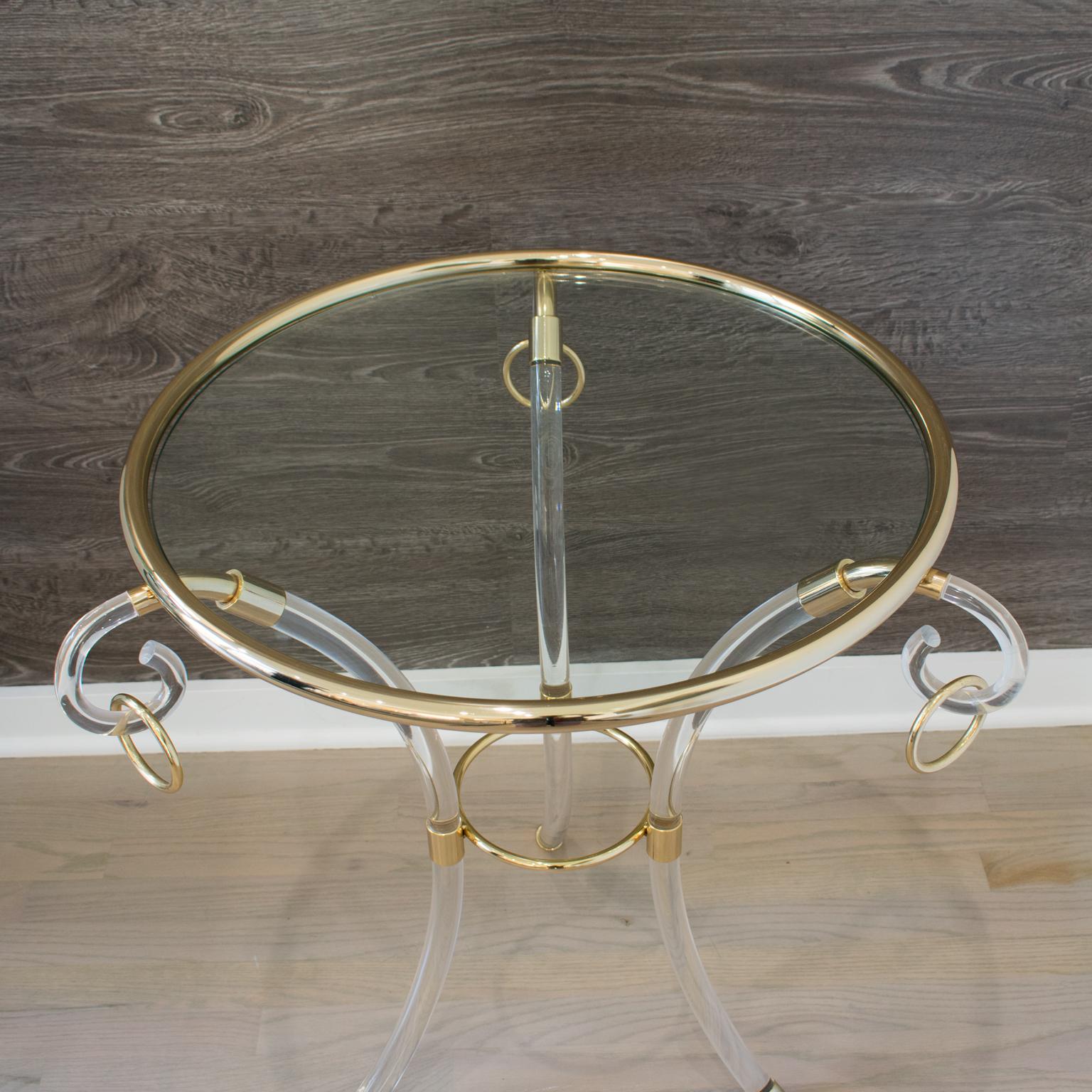 Charles Hollis Jones Lucite and Gilded Brass Coffee Side Table, circa 1970 For Sale 9