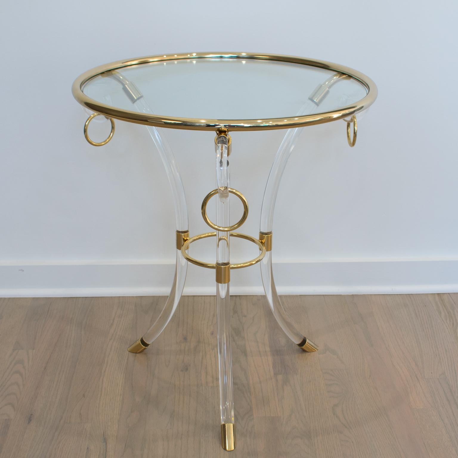 Mid-Century Modern Charles Hollis Jones Lucite and Brass Coffee Side Table, 1970s For Sale