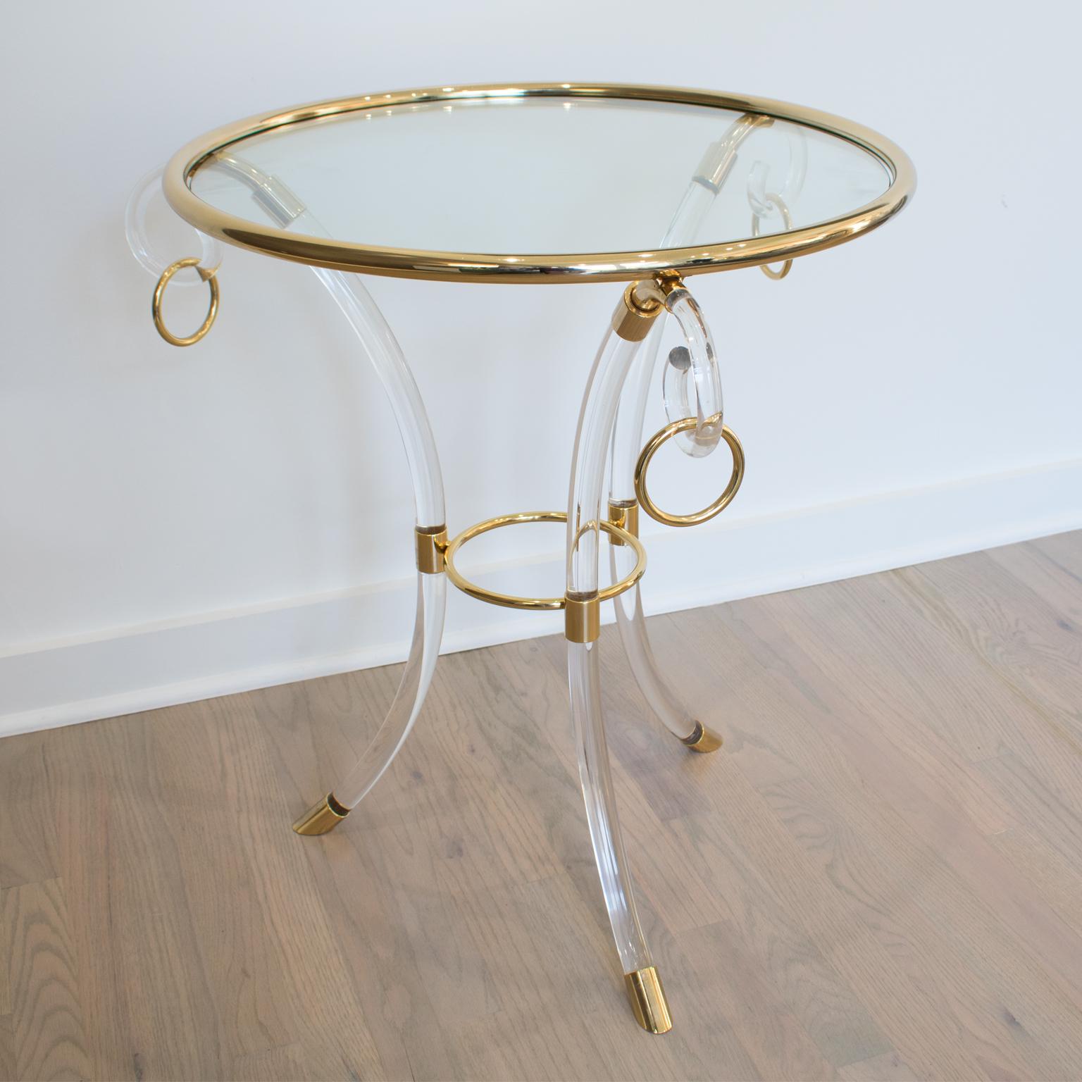 American Charles Hollis Jones Lucite and Brass Coffee Side Table, 1970s For Sale