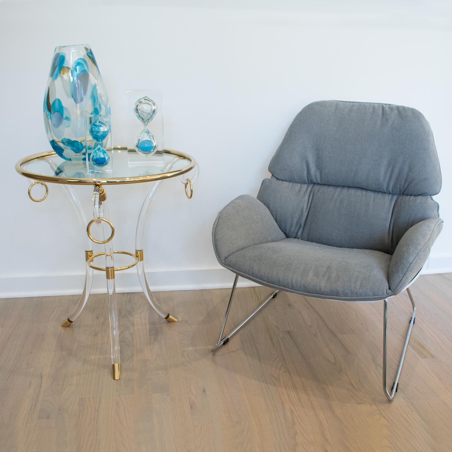 American Charles Hollis Jones Lucite and Gilded Brass Coffee Side Table, circa 1970 For Sale