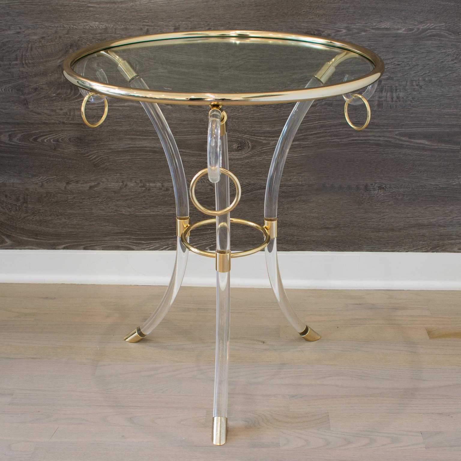 Gilt Charles Hollis Jones Lucite and Gilded Brass Coffee Side Table, circa 1970 For Sale