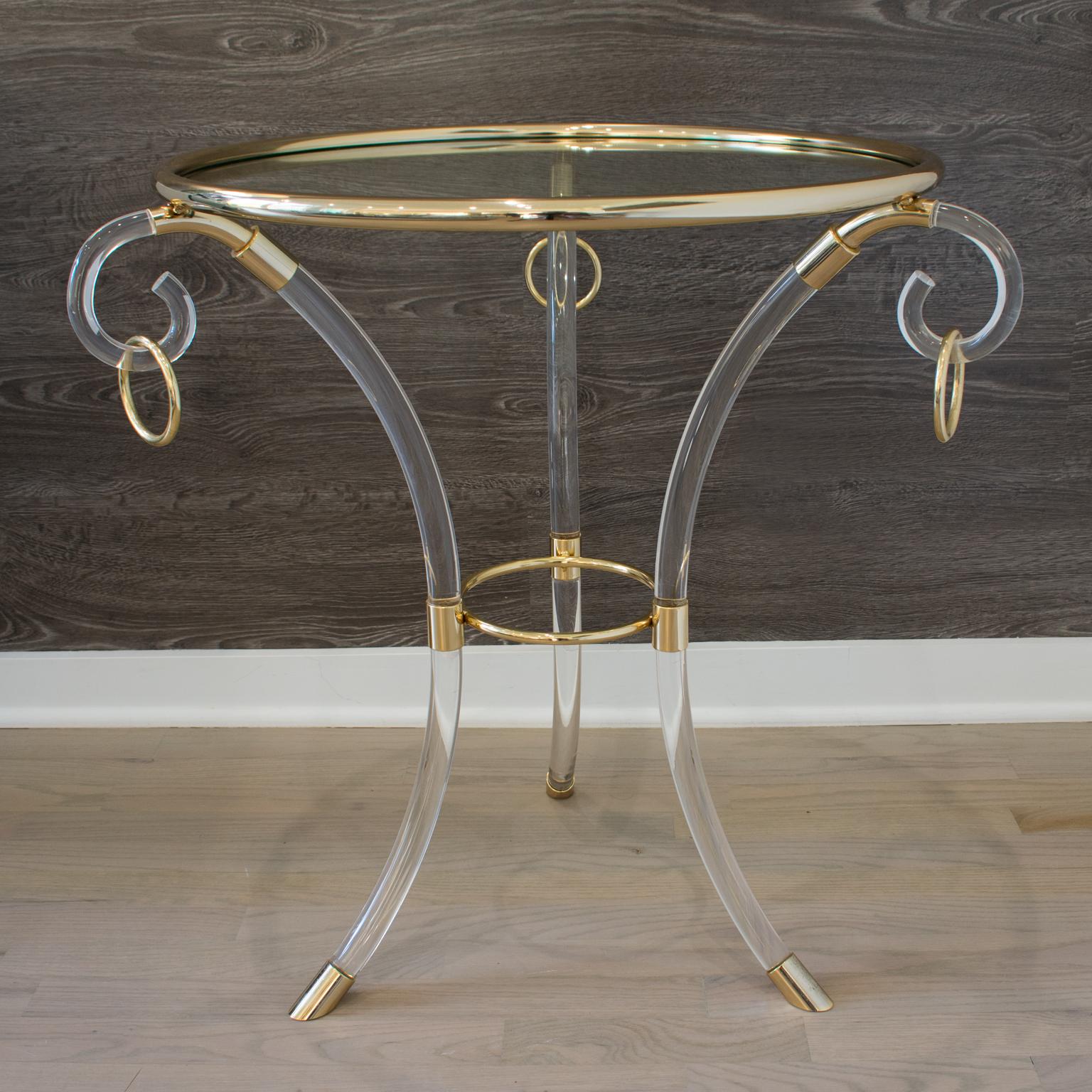 Charles Hollis Jones Lucite and Gilded Brass Coffee Side Table, circa 1970 In Good Condition For Sale In Atlanta, GA