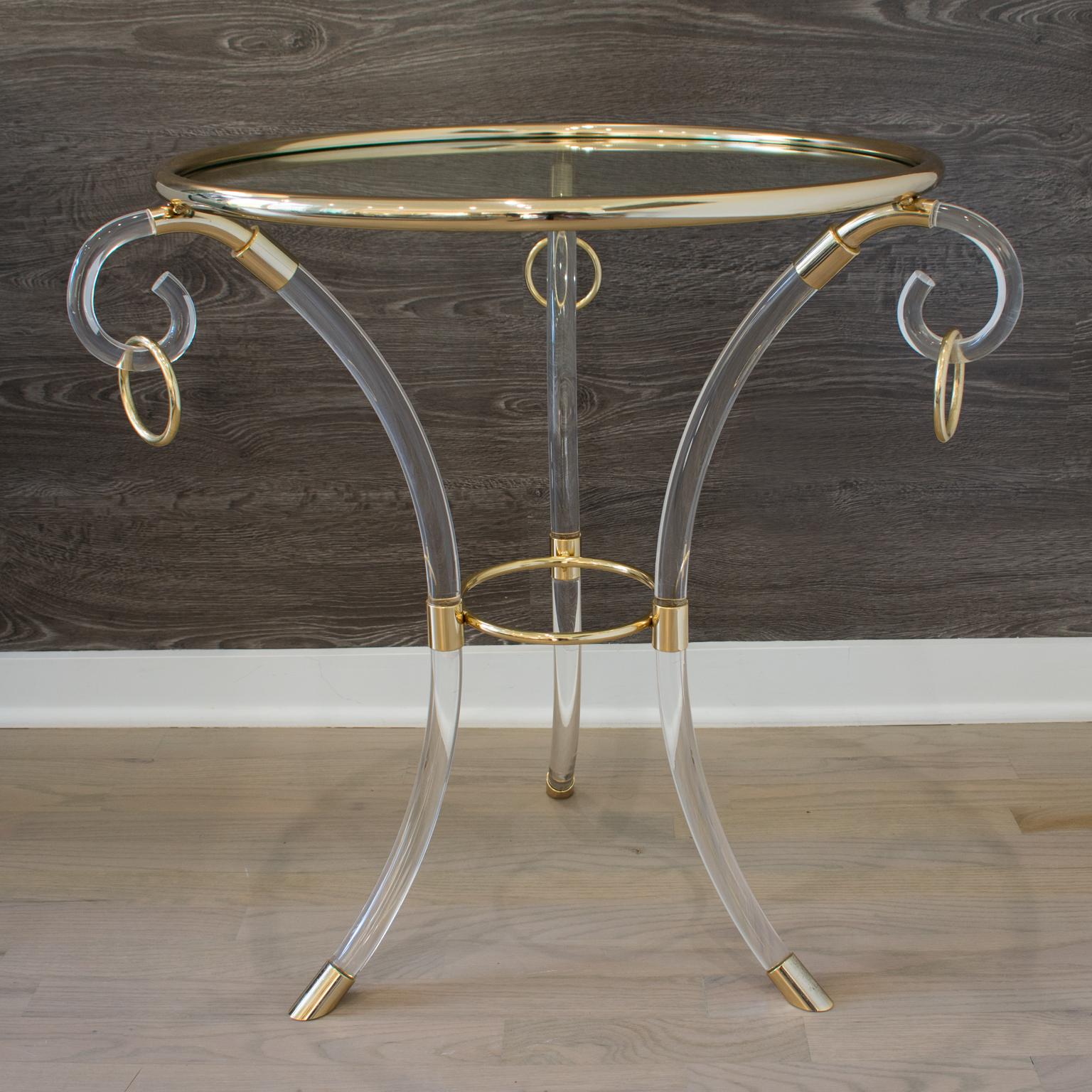 Metal Charles Hollis Jones Lucite and Brass Coffee Side Table, 1970s For Sale