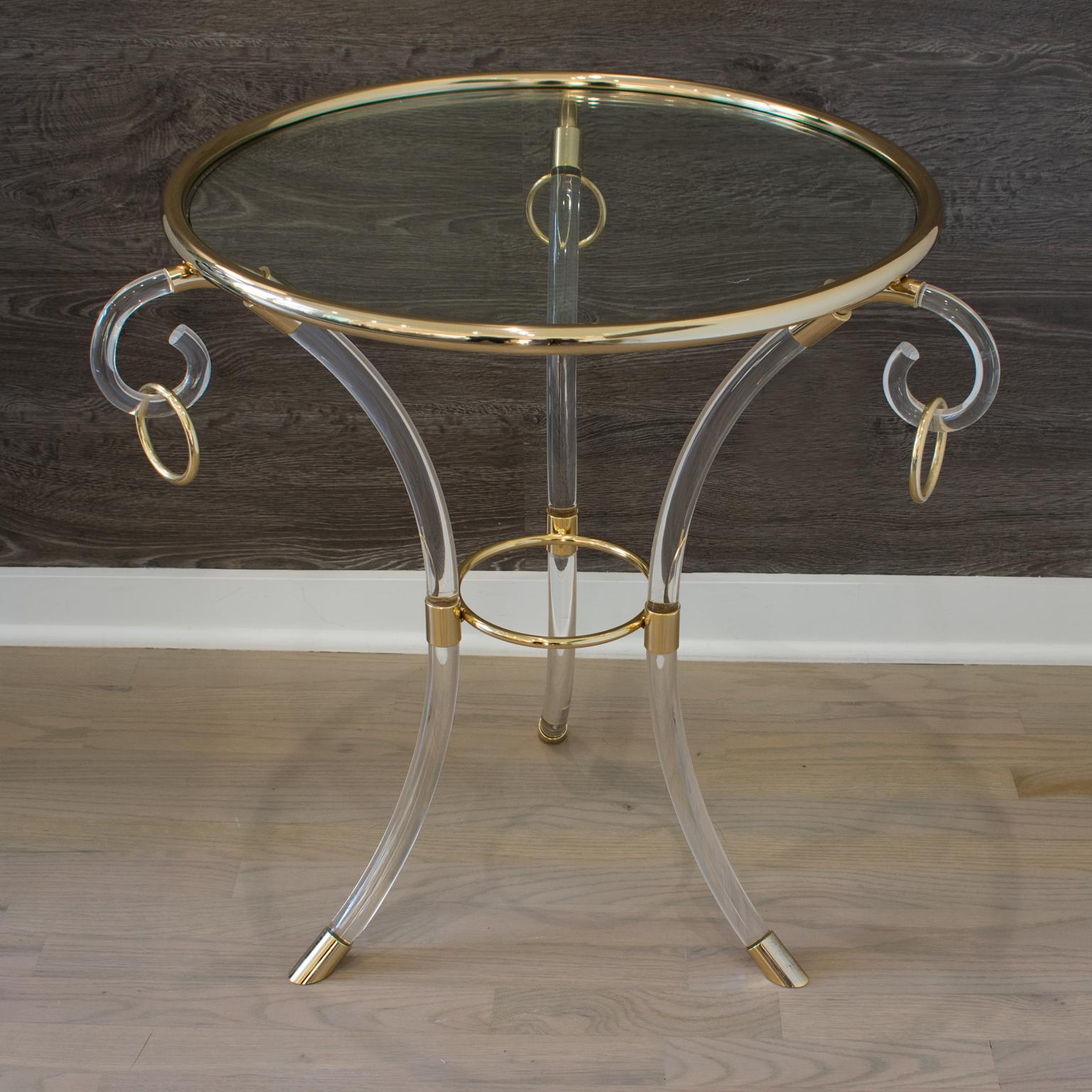 Late 20th Century Charles Hollis Jones Lucite and Gilded Brass Coffee Side Table, circa 1970 For Sale