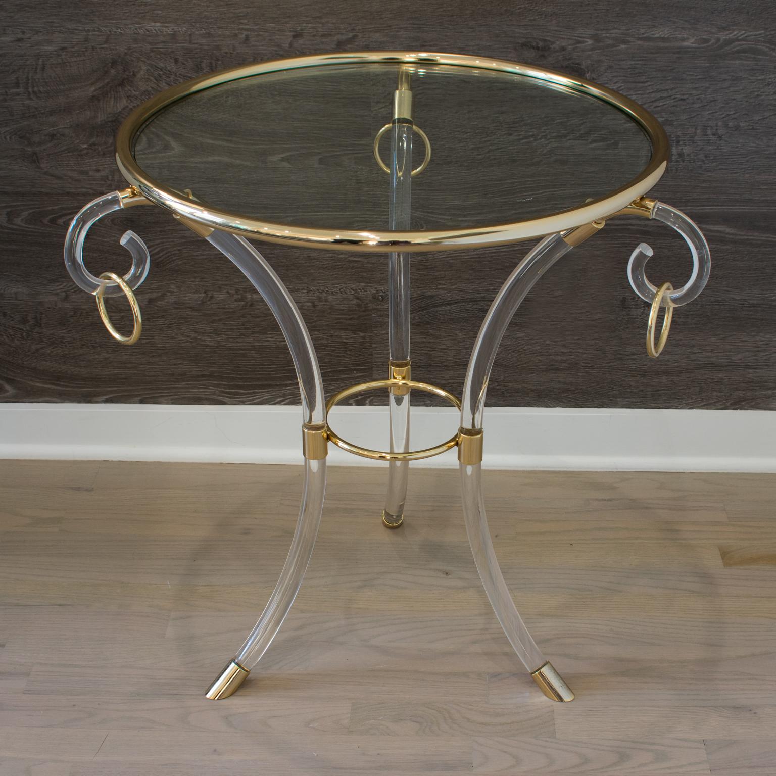 Charles Hollis Jones Lucite and Brass Coffee Side Table, 1970s For Sale 1